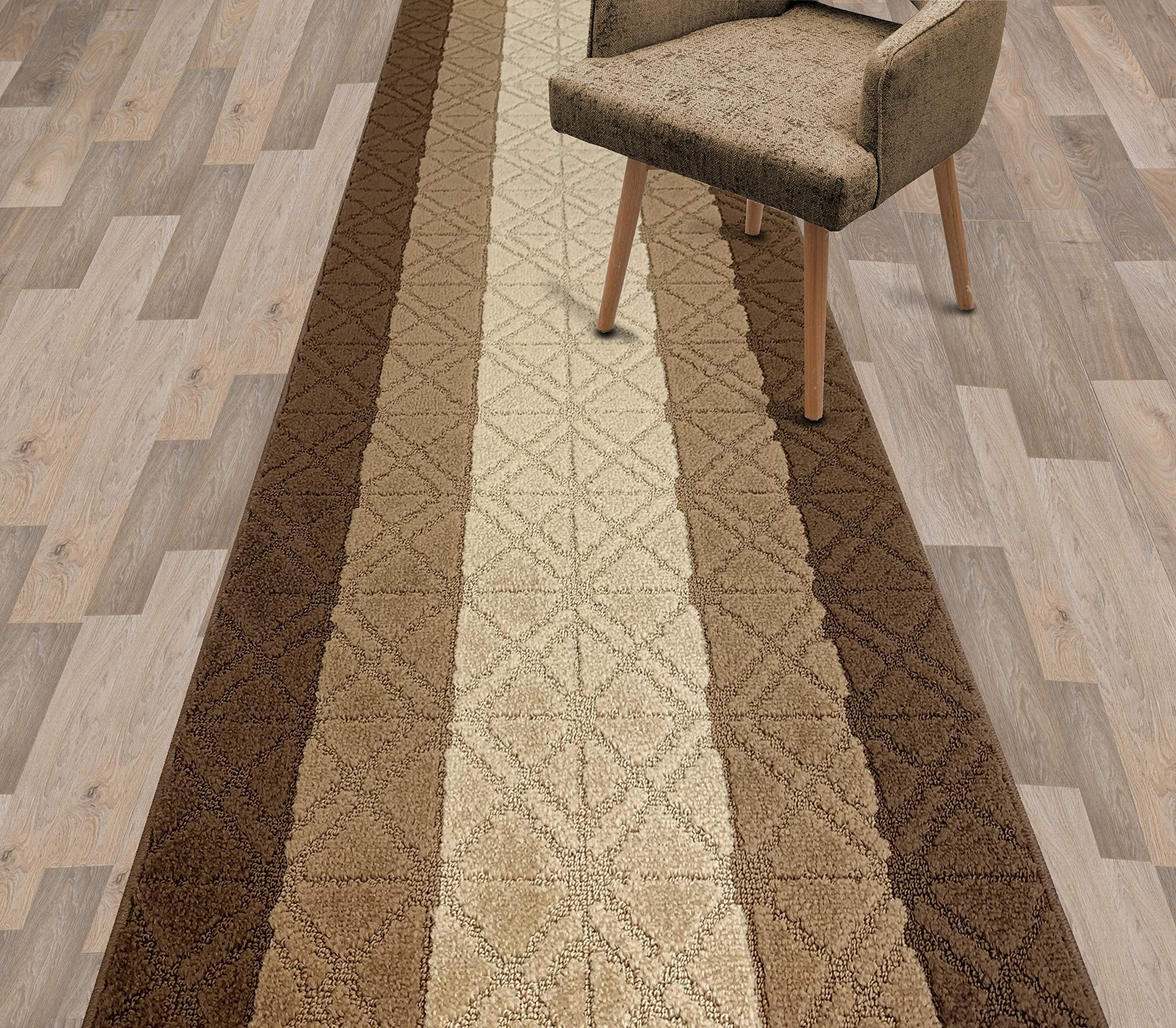 REMNAZ HOME DECOR Non-Slip Indoor Runner Rug for Hallway, Entryway, Kitchen – Brown Triangle Pattern, 2'1
