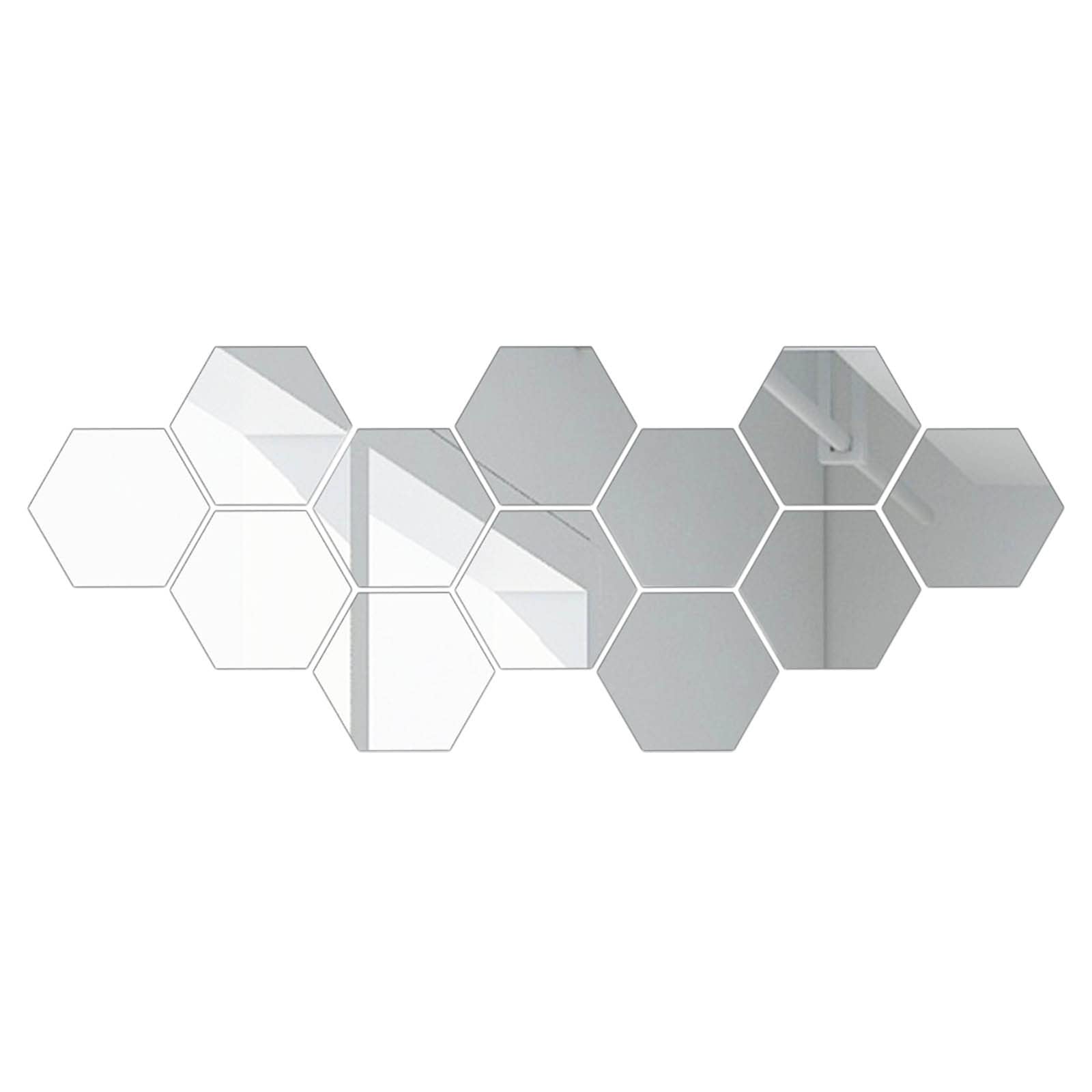 Hexagon Mirror Wall Stickers - Eco-Friendly Acrylic Decorative Mirror Tiles for Home & Office Decor (Set of 12, Silver) | Perfect for Living Room, Bedroom, Nursery, and DIY Wall Art Projects