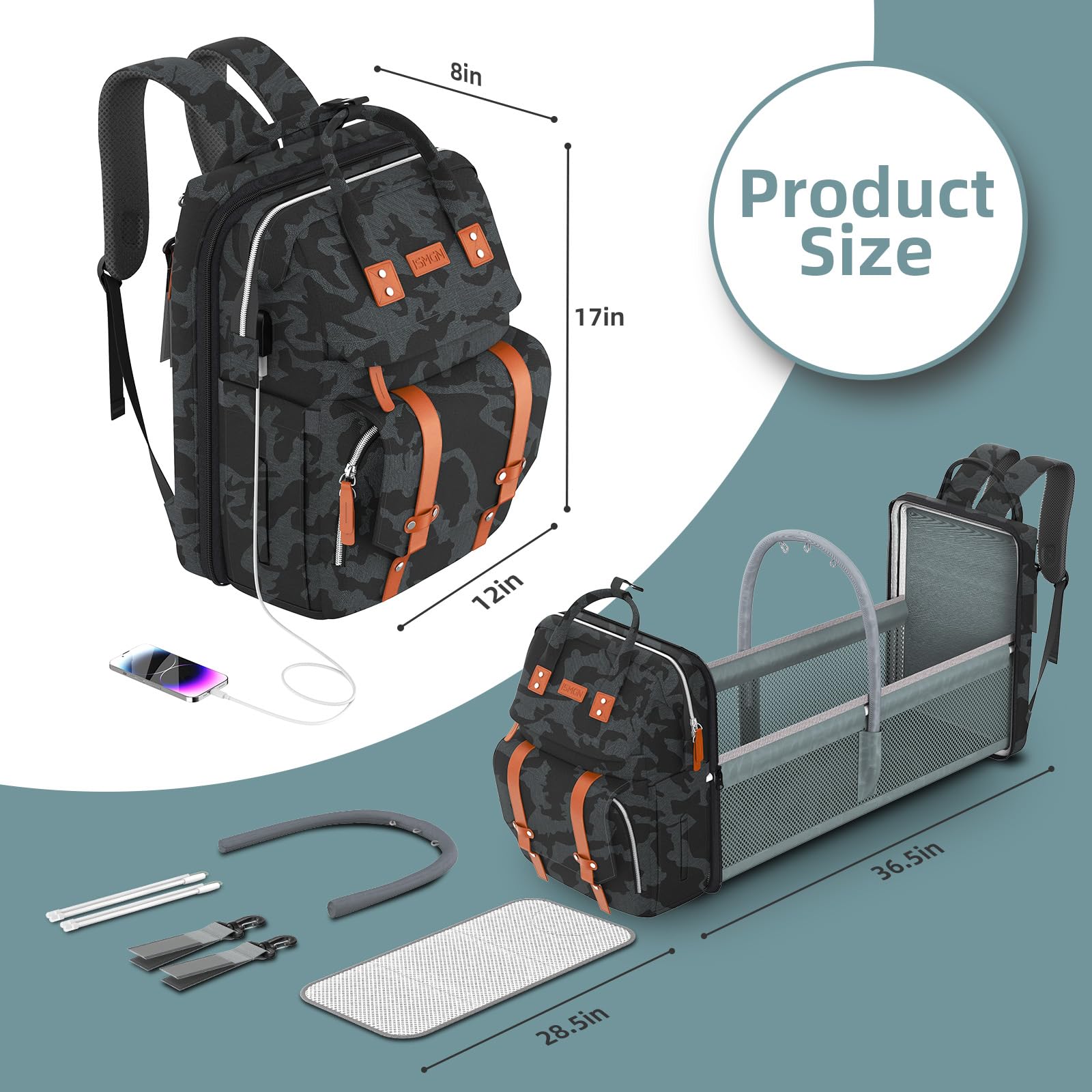 ISMGN Diaper Bag Backpack - Large Waterproof Baby Diaper Bag with Insulated Bottle Pockets, Multifunctional Travel Backpack for Moms - Perfect for Daycare, Travel & Outdoor Adventures