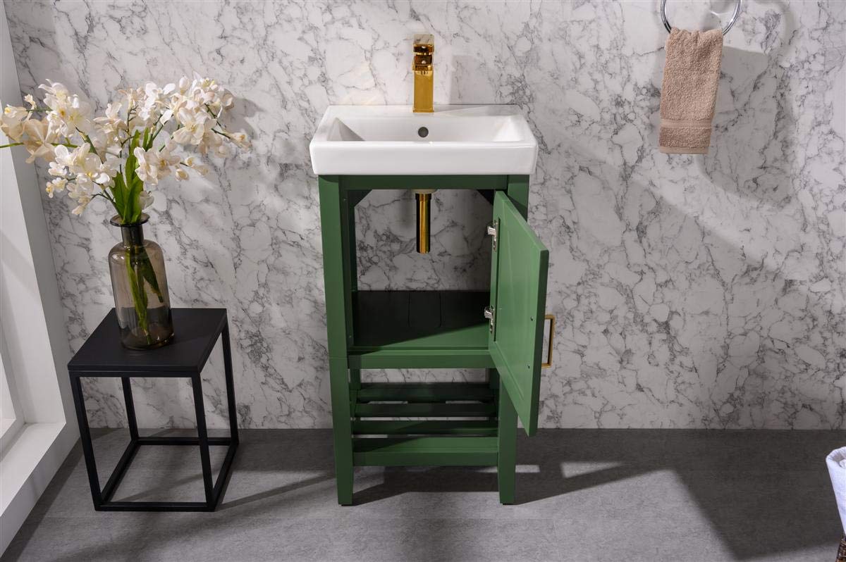 18-inch Pewter Green Bathroom Vanity with Sink - Modern Farmhouse Style for Small Bathrooms & Powder Rooms | Legion Furniture