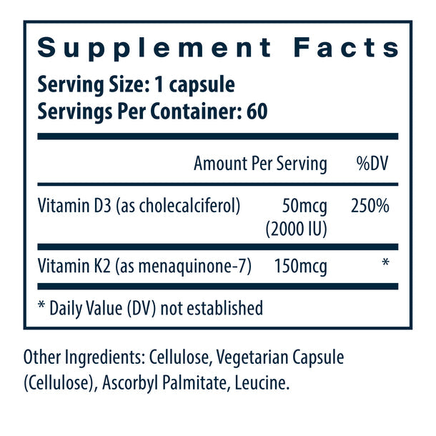 Vital Nutrients Vitamin D3 + K2 Supplement for Immune Support & Bone Health - Supports Heart Health & Calcium Absorption - Ideal for Daily Wellness & Immune System Boost