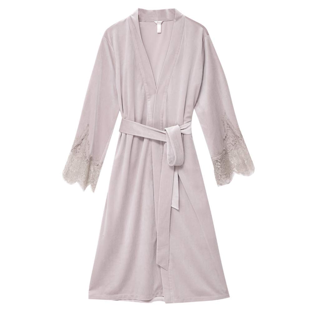 Luxury Velvet Long Sleeve Women's Bathrobe - Soft Summer Dressing Gown with Lace Trim, Elegant Housecoat for Spa, Lounge & Home Relaxation