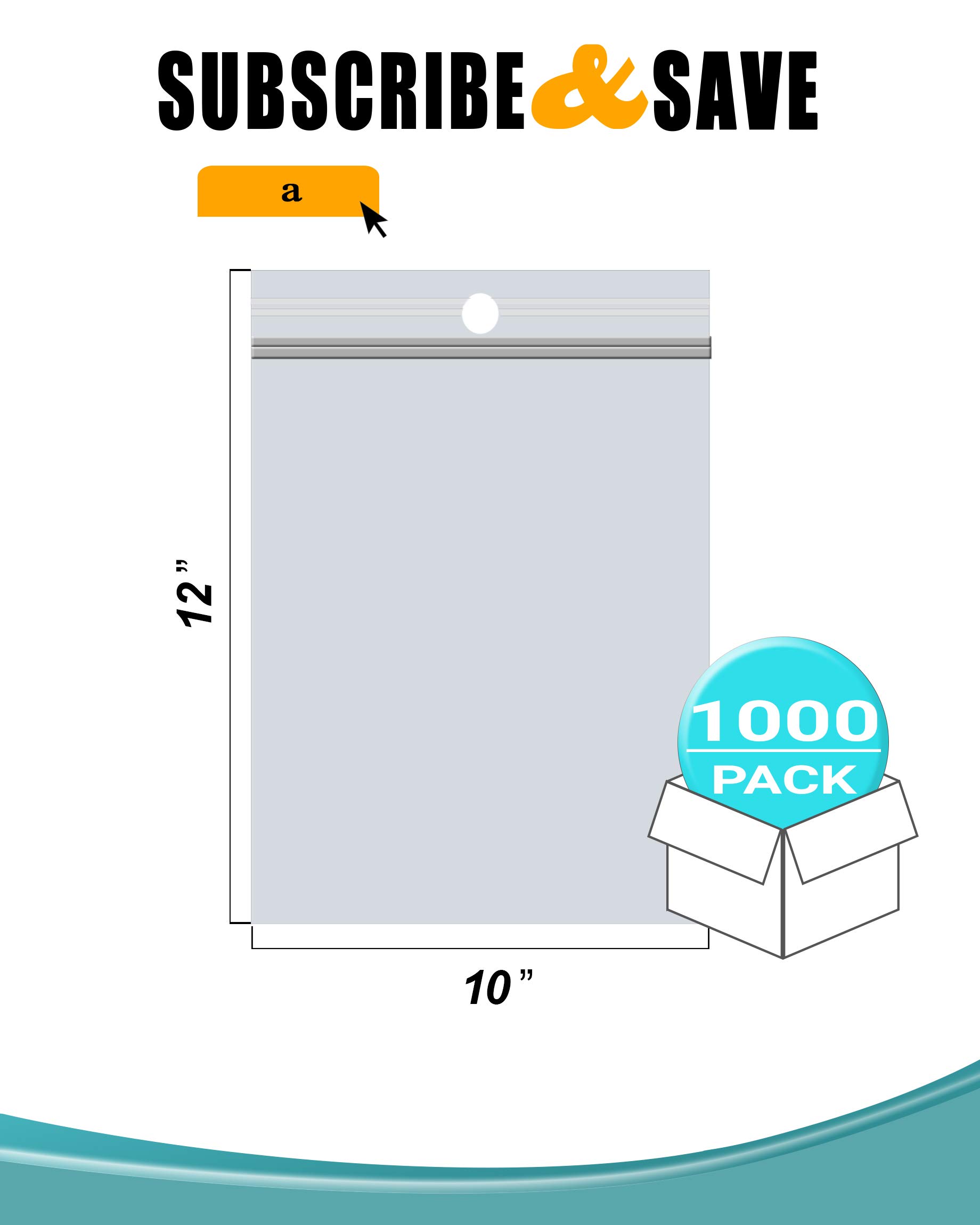 1000 Pack Clear Reclosable Zipper Bags 10x12 Inch - 2 Mil Thick Resealable Plastic Storage Bags with Hanging Holes for Pills, Jewelry, Snacks | Perfect for Organizing, Packaging & Storing Small Items at Home or Business