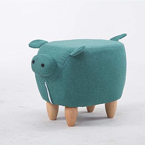 XMZFQ Animal Footstool Ottoman - Creative Wooden Footrest for Kids, Removable Cover, 100kg Weight Capacity, Green - Perfect for Living Room, Nursery, and Shoe Changing