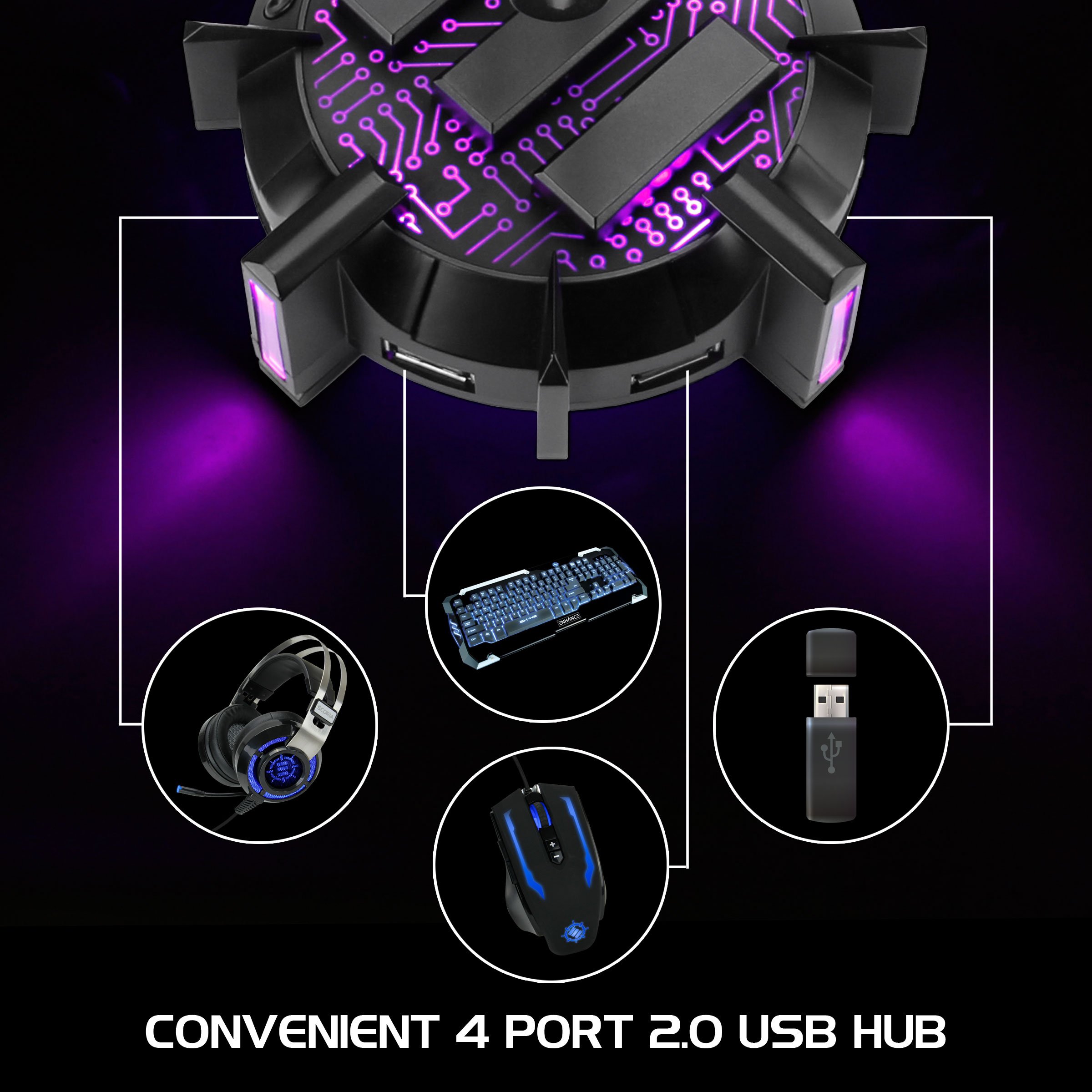 Premium Gaming Headphone Stand with 4-Port USB Hub & RGB Lighting - Universal Headset Holder with Weighted Base for PS5, Xbox Series X, PC - Perfect for Streaming Setup and Gaming Stations
