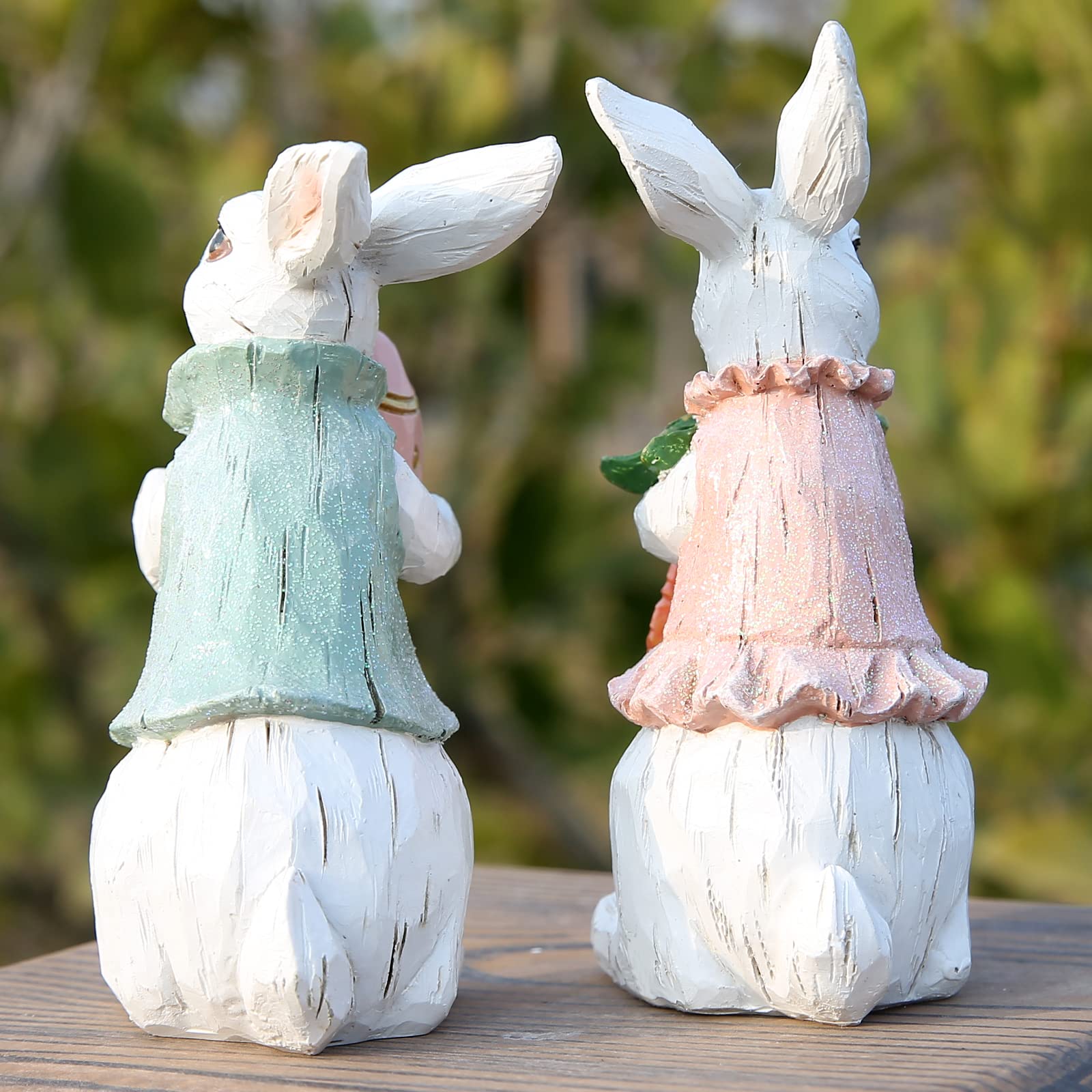 Easter Bunny Decorations Set of 2 - White Rabbit Figurines for Spring Home Decor - Perfect for Easter Party, Table Centerpiece, and Seasonal Home Display