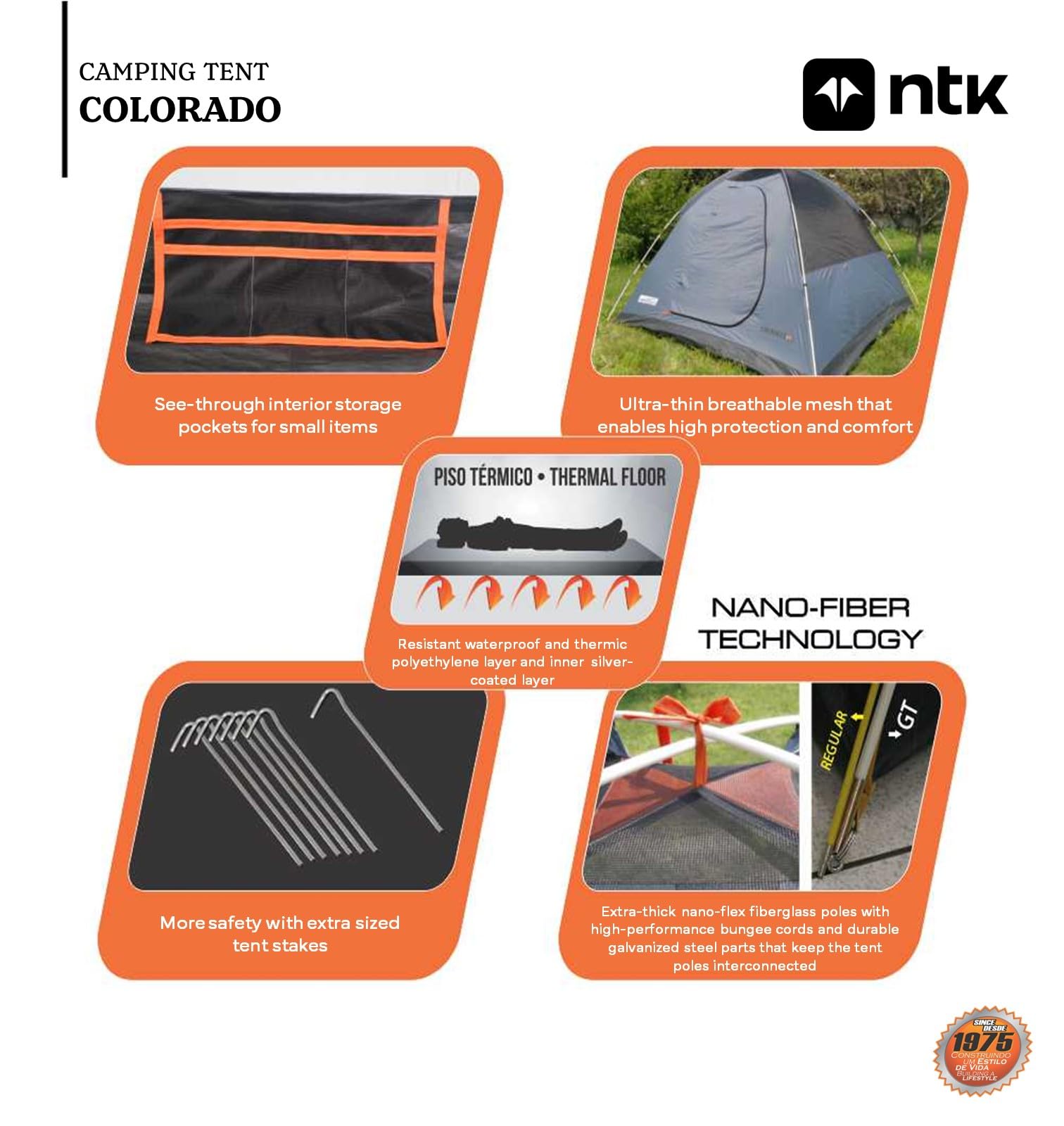 NTK Colorado GT 2/4/6/8 Person Waterproof Camping Tent - Lightweight, Easy Setup, Durable Outdoor Dome Tent with Full Coverage Rainfly & Micro Mosquito Mesh for Family, Backpacking, Hiking Adventures