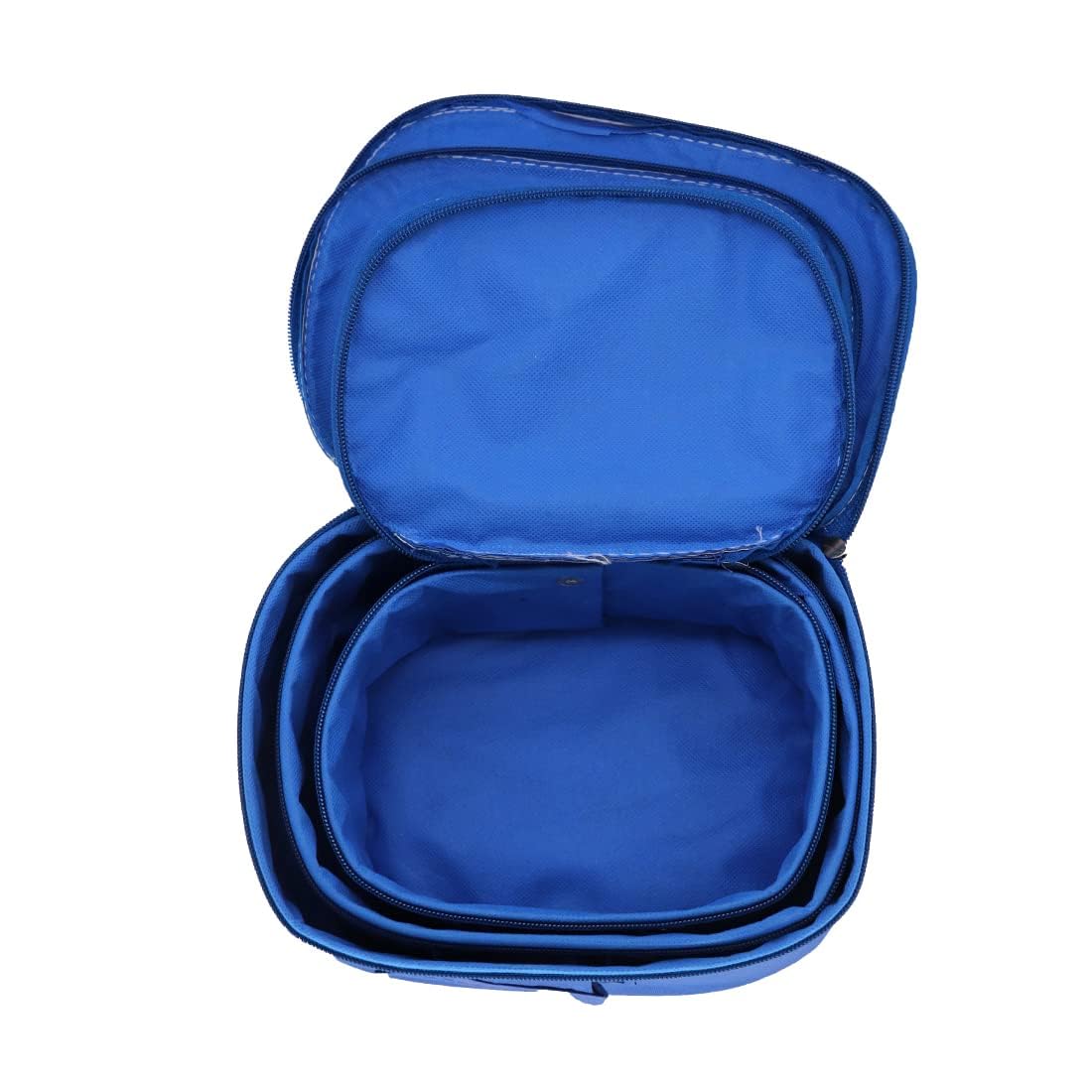 AYUSHMAN ENTERPRISE Women's Makeup Organizer Set - 3-Piece Vanity Storage Box for Jewelry, Bindi & Shaving Accessories | Blue Cardboard & Raxin Design | Perfect for Bedroom, Bathroom & Travel Organization