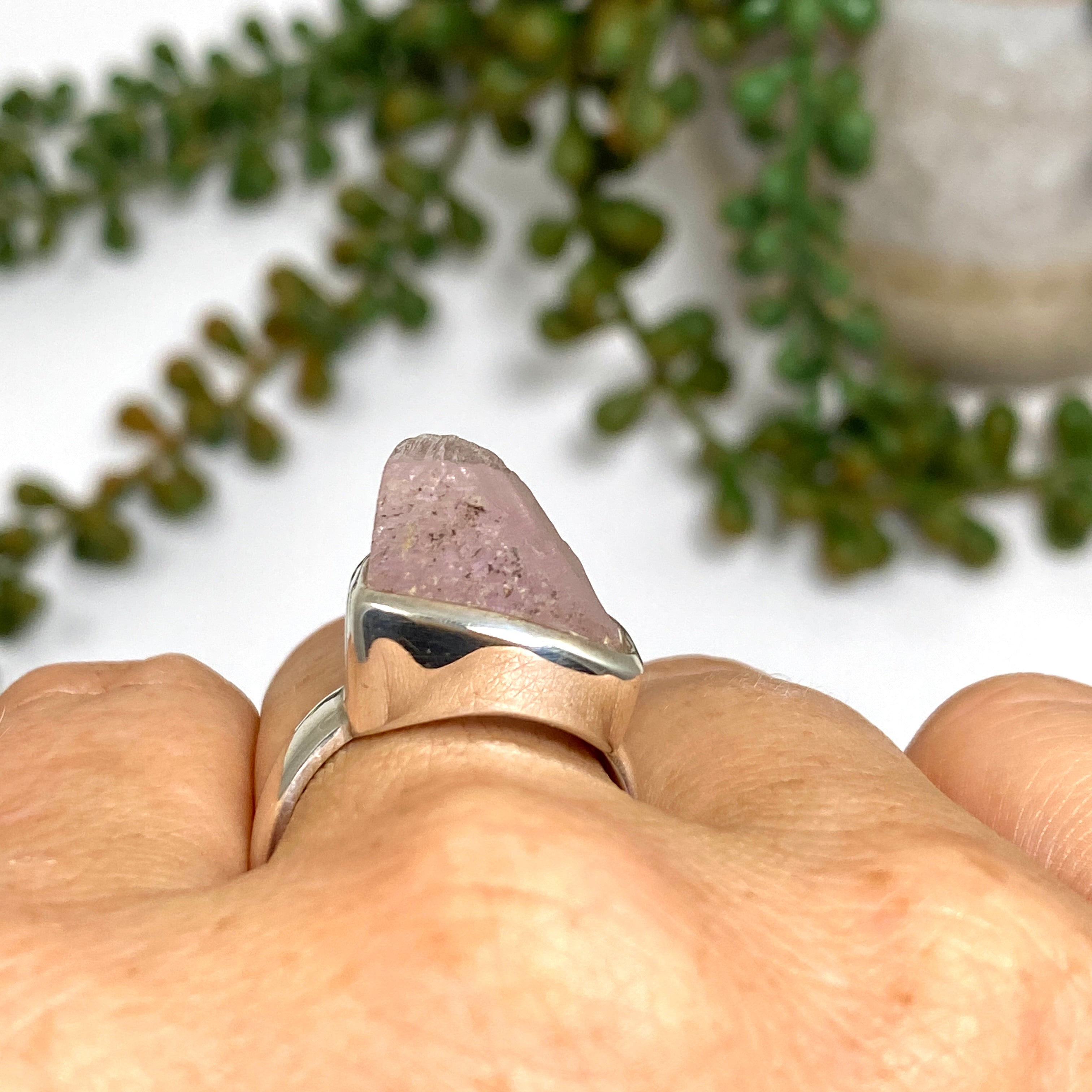 Natural Kunzite Raw Crystal Ring - Size 9 - Handmade Spiritual Jewelry - PRGJ195a - Perfect for Meditation, Energy Healing & Boho Fashion