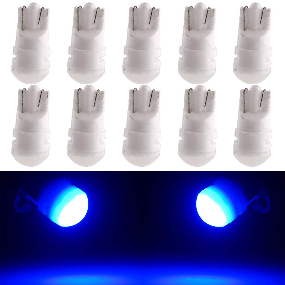 EverBrightt 2835 LED Chipsets T10 168 194 Bulbs - 12V DC Blue Interior Dome Map Clearance Door Trunk Lights - Pack of 10 for Car, Truck, RV & Boat Lighting Replacement