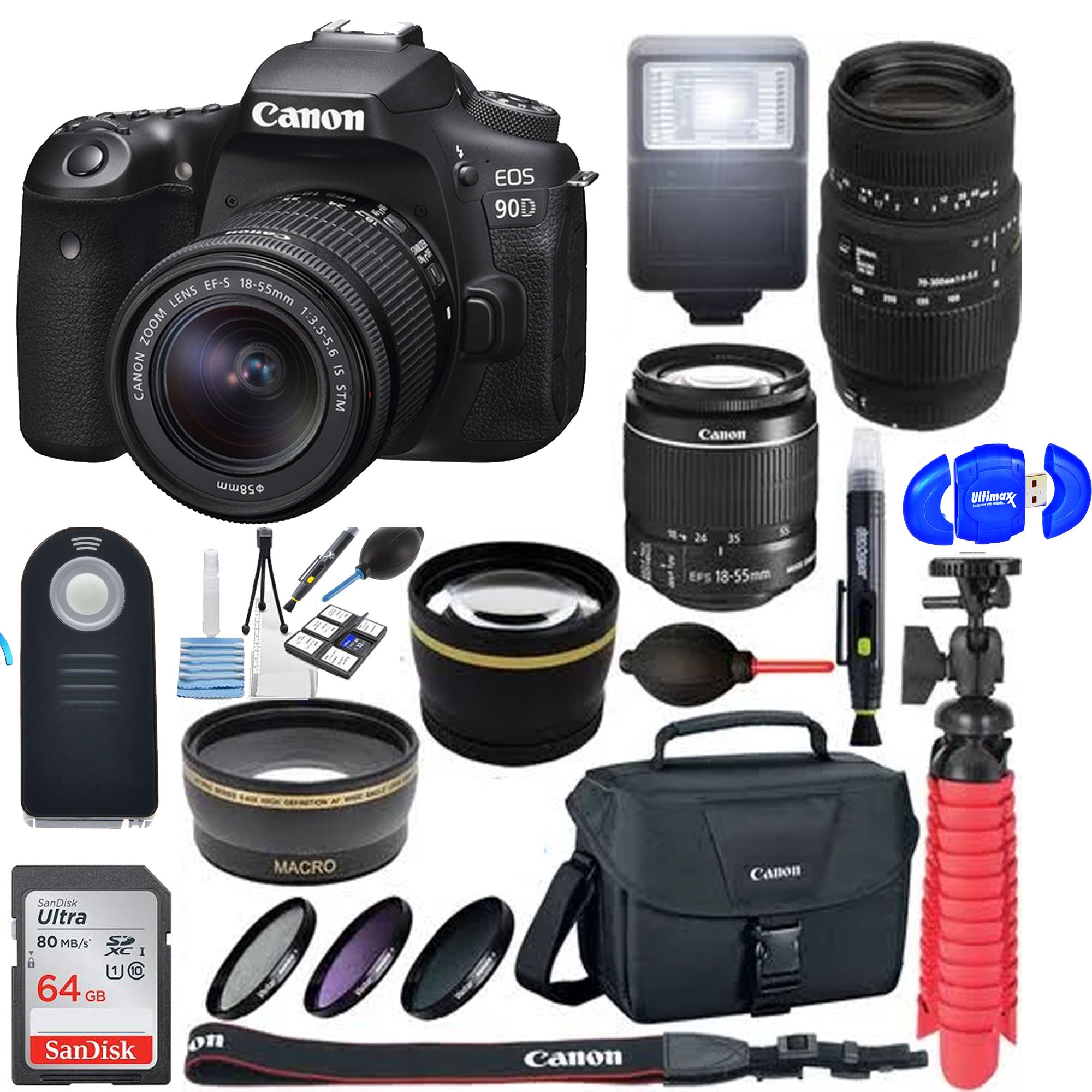 Canon EOS 90D DSLR Camera with 18-55mm & 70-300mm Dual Lens Kit - Professional Photography Bundle with Accessories for Travel, Sports & Wildlife Shooting