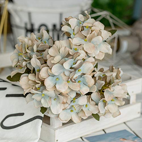 6-Pack Artificial Silk Hydrangea Flowers - Gray Blue Dried Tea Bouquet for Wedding, Christmas & Home Decor | Fake Plants for Centerpieces, Bridal Bouquets & Seasonal Decoration