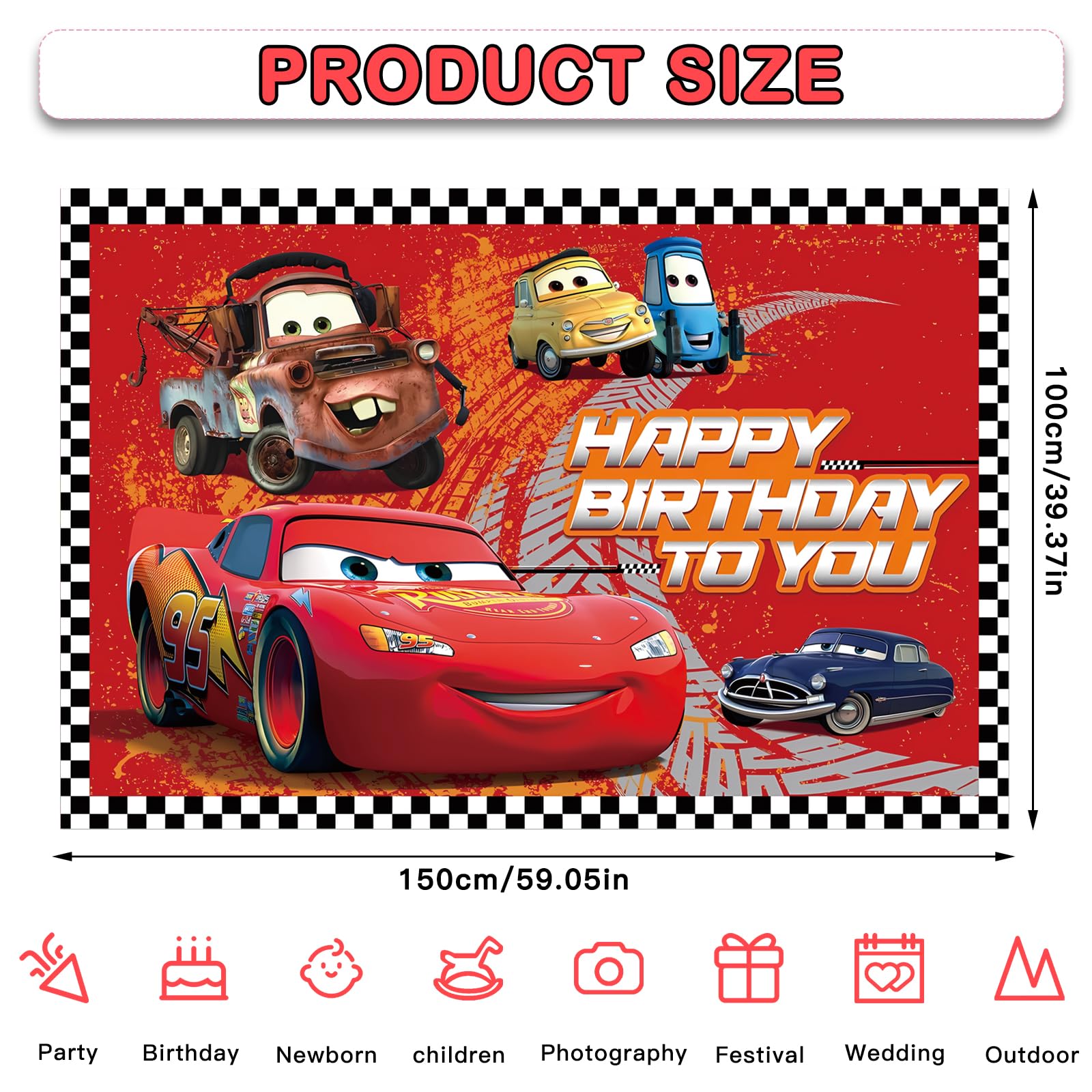 5x3FT Cartoon Car Birthday Backdrop - Happy Birthday Banner Background for Kids Party Decorations, Photography Props | Perfect for Birthday Parties, Baby Showers & Photo Booths