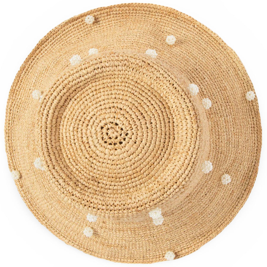 Perla Crochet Raffia Bell Bucket Hat - Women's Summer Beach Boho Straw Hat for Outdoor, Travel & Vacation