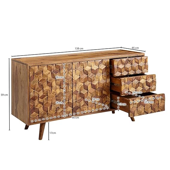 Premium Solid Sheesham Wood TV Stand with Diamond Design - 54.3