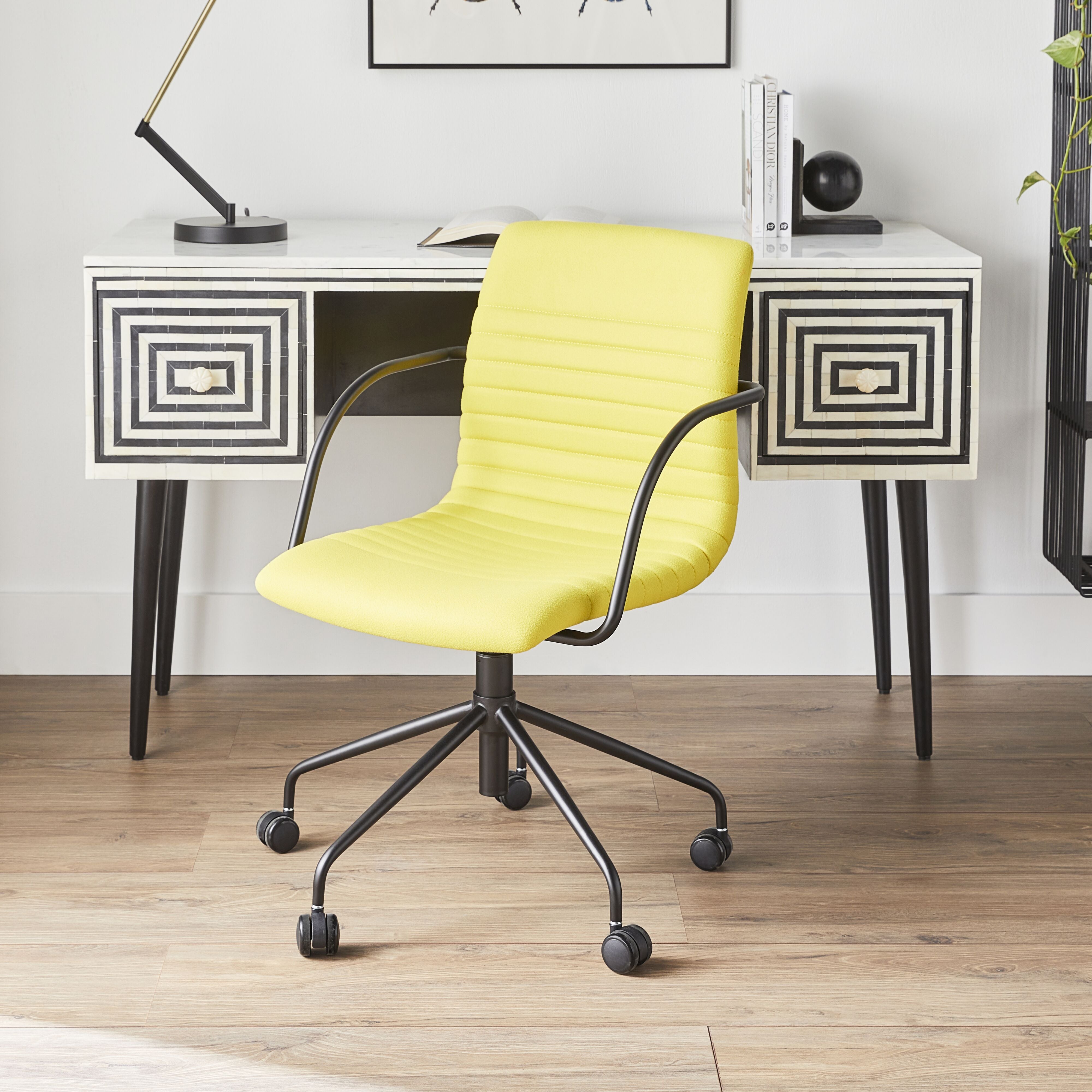 Akiko Mid Back Cashmere Office Chair - Soft Ergonomic Desk Chair with Lumbar Support, Mustard Yellow - Perfect for Home Office, Study & Workspace