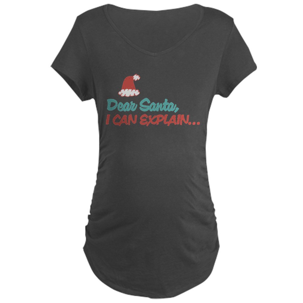 Santa I Can Explain Maternity T-Shirt - Funny Pregnancy Tee for Women - Comfortable Cotton Dark Maternity Top for Christmas & Holiday Parties