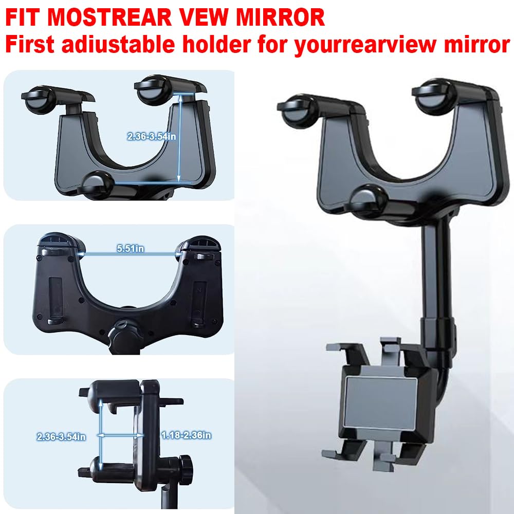 2022 Rotatable & Retractable Car Phone Holder - 360° Adjustable Rear View Mirror Mount for All Smartphones, Universal Car Phone Stand with Easy Installation & Removal | Perfect for GPS Navigation, Hands-Free Calling & Road Trips