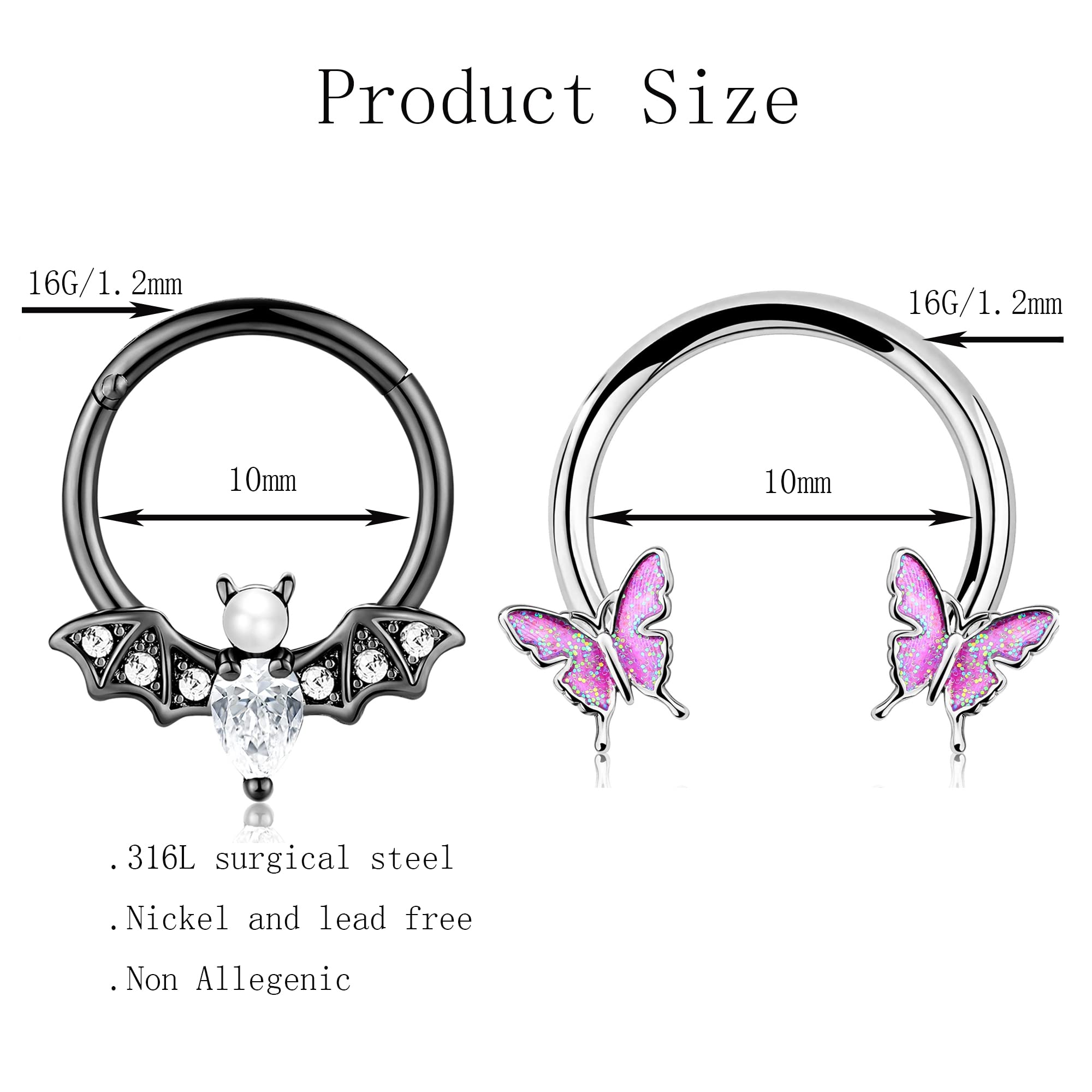 16G Bat Septum Ring & Daith Piercing Jewelry Set - Dragon Claw Nose Ring, Helix, Tragus, Rook Earrings for Men & Women | Perfect for Gothic Style, Body Piercing Enthusiasts & Alternative Fashion Lovers