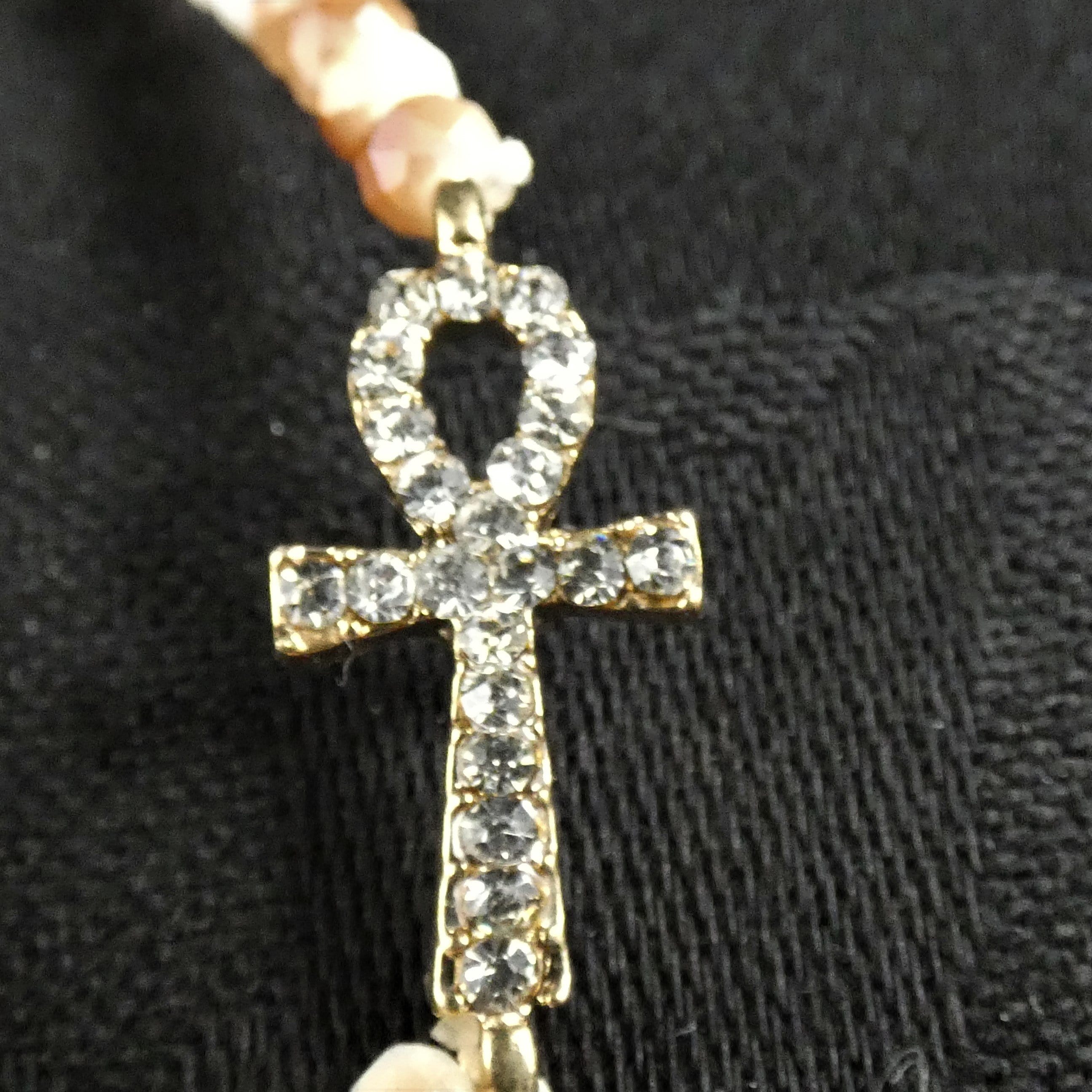 Ankh Crystal Bracelet for Women - Egyptian Cross Pendant Healing Stone Jewelry - Spiritual Protection & Positive Energy - Perfect for Meditation, Yoga & Gift Giving
