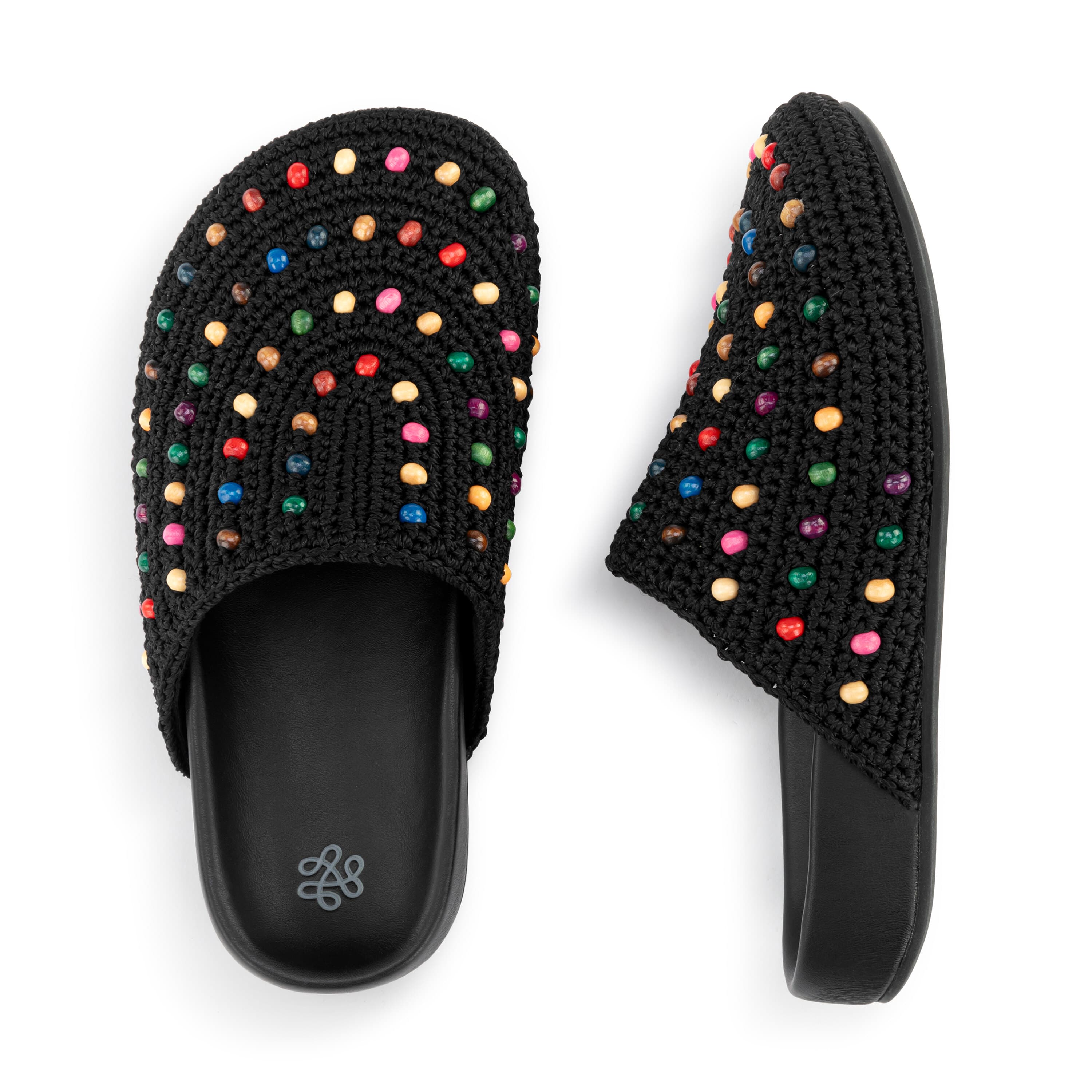Bolinas Clog Kids Hand Crochet Black Multi Beads - Comfortable & Stylish Handmade Crochet Clogs for Toddlers & Children - Perfect for Playtime, Beach & Casual Wear