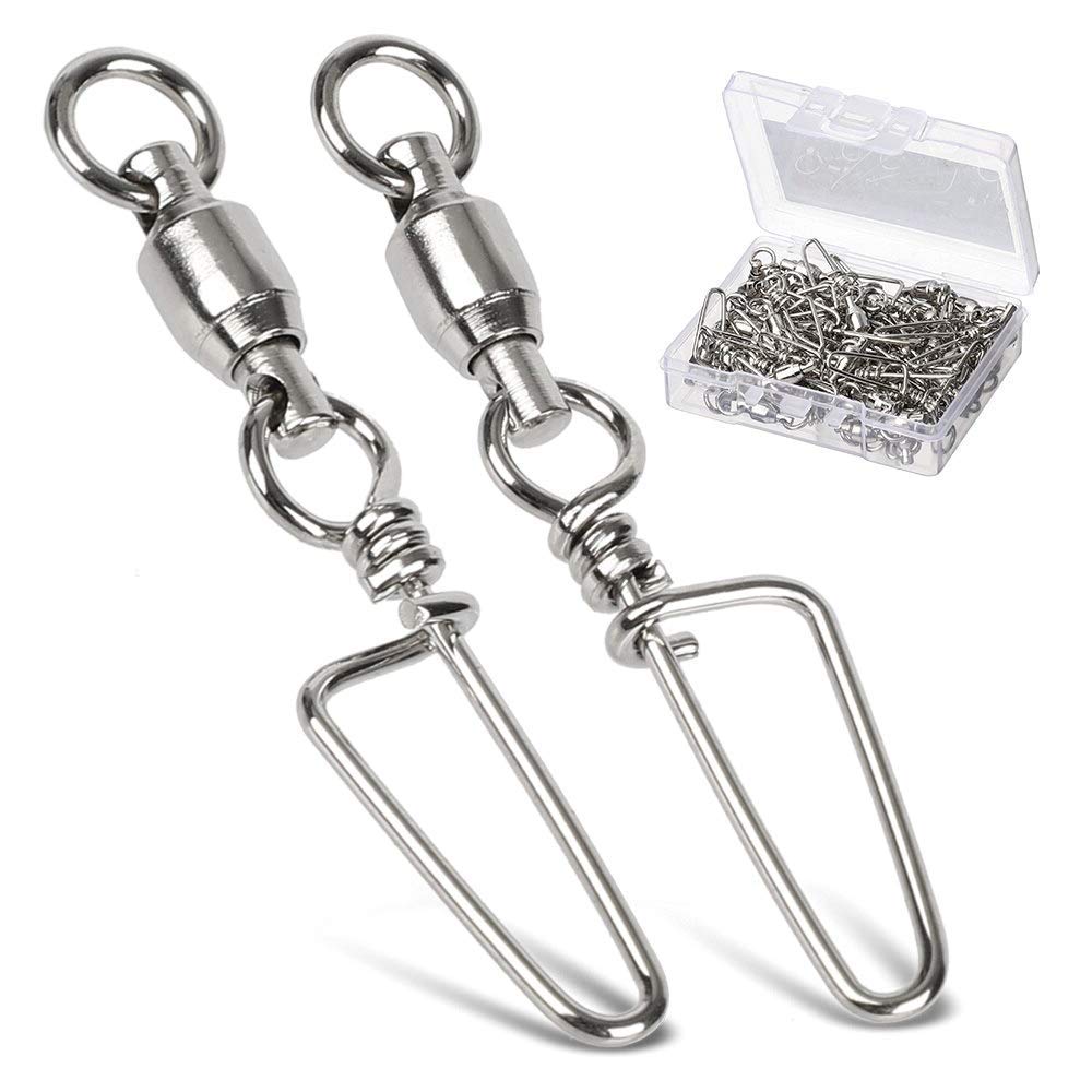 AMYSPORTS High Strength Fishing Snap Swivels - Ball Bearing Swivels with Stainless Steel Construction & Saltwater Corrosion Resistance - Barrel Swivel for Freshwater, Saltwater Fishing - Perfect for Lure Rigging, Trolling & Offshore Angling