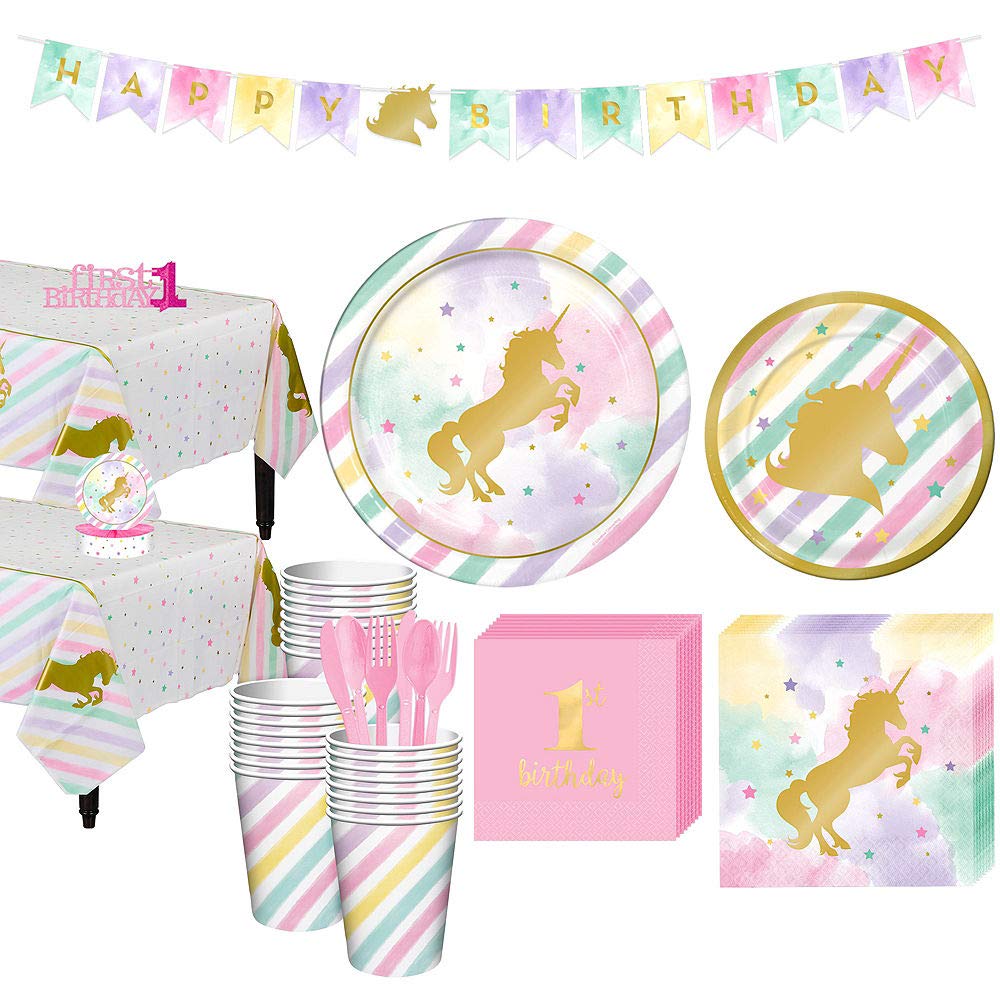 Unicorn Themed Kids Birthday Party Supplies Kit - Sparkling Unicorn 1st Birthday Decorations for 32 Guests | Compatible with ToyPlaya | Perfect for Girls' Birthday Parties, Baby Showers & Unicorn Themed Events