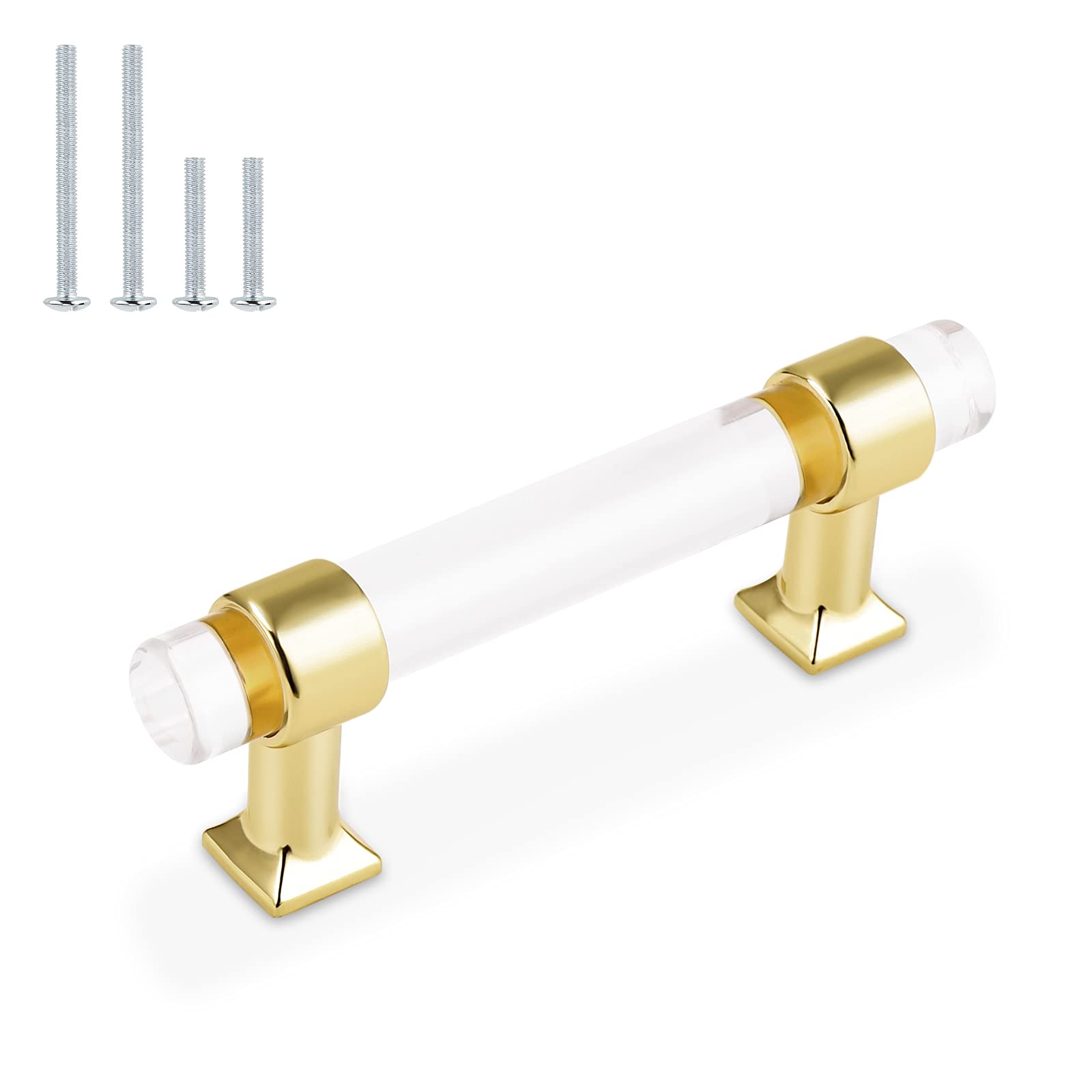 1 Pack Modern Clear Acrylic Cabinet Handles - 3 Inch Center to Center Gold Drawer Pulls for Kitchen Cabinets, Bathroom Vanities & Furniture Hardware (Set of 10) - Perfect for Home Renovation & DIY Projects