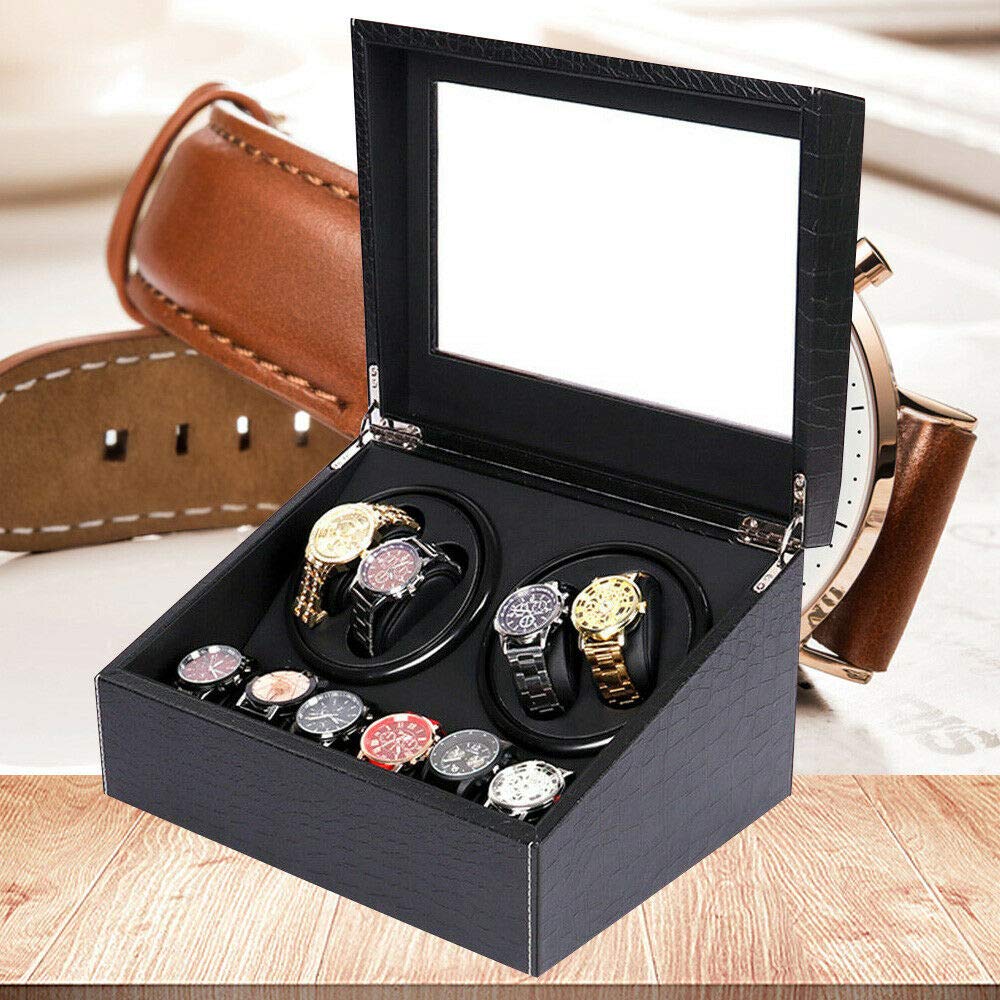 Premium Automatic Watch Winder with Silent Motor - 10 Watch Capacity (4+6 PU Leather Storage) - Perfect for Luxury Watch Collection, Display & Maintenance - Ideal for Home, Office & Travel Use