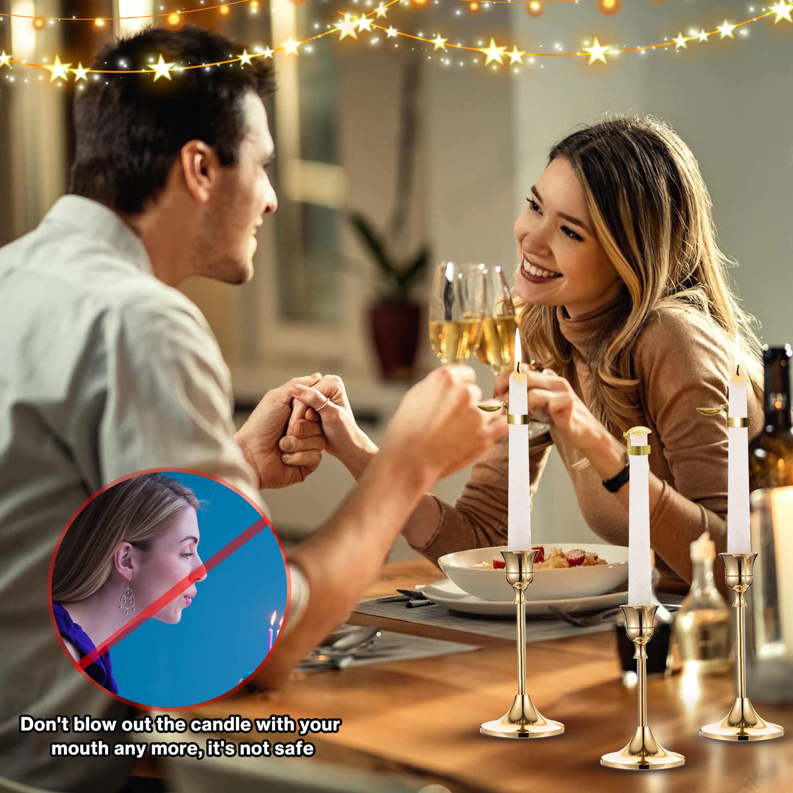 8-Piece Automatic Candle Snuffer Kit with Storage Box - Swedish Candle Extinguisher Rings & Clip-On Wick Stoppers for Safe Candle Extinguishing (Gold) | Perfect for Home Decor, Romantic Dinners, Spa Relaxation & Candle Lovers Gift