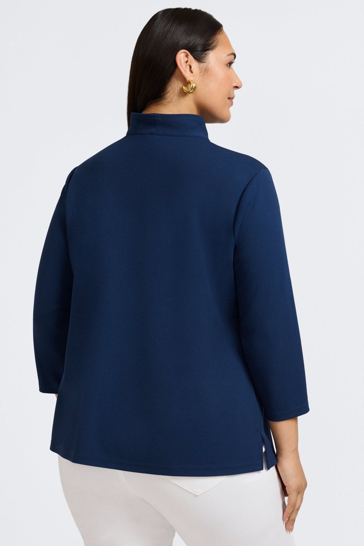 Tammy Plus Knit Crepe 3/4 Sleeve Popover Shirt for Women | Comfortable Stretchy Blouse | Perfect for Office Wear & Casual Outings