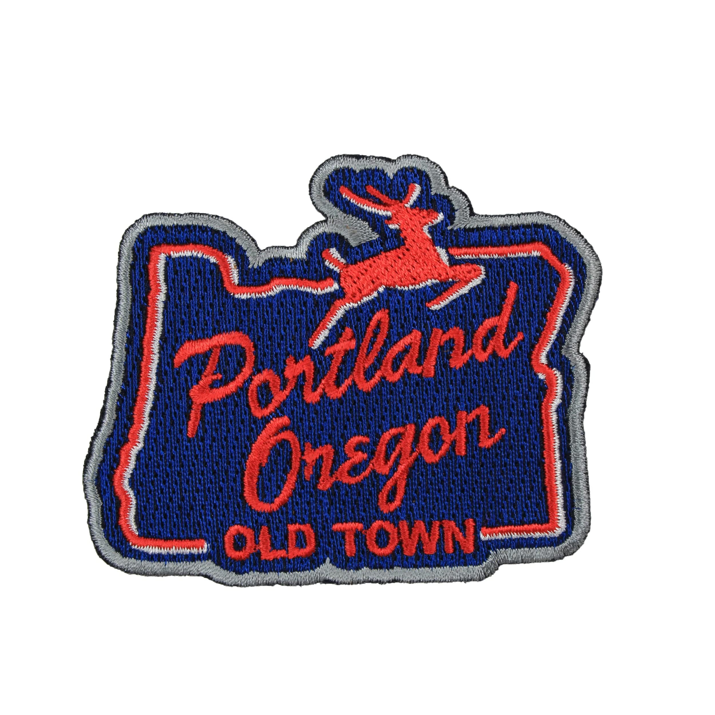 White Stag Sign Portland Oregon Iron-on Embroidered Patch - Vintage Style Emblem for Jackets, Bags & DIY Crafts