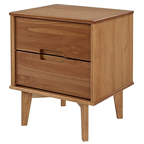 Allora Mid Century Modern Wooden 2-Drawer Nightstand - Caramel Finish Bedside Table for Bedroom, Living Room & Office Storage
