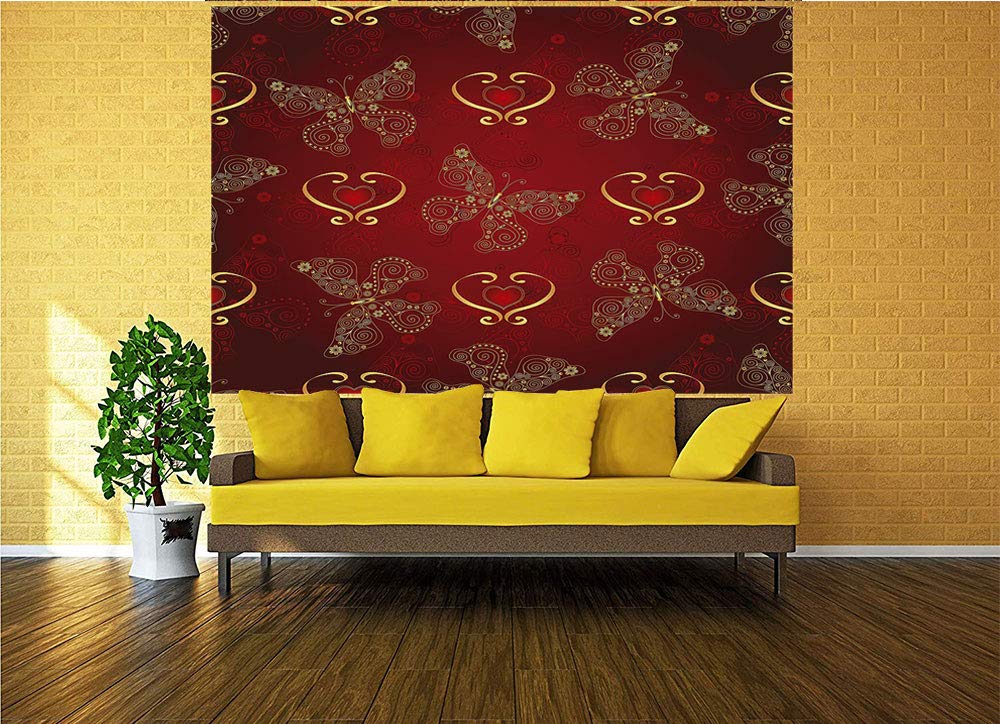 116x83 Inches Valentine's Day Romance Wall Mural - Swirled Lines, Ornate Lace Style with Butterflies & Hearts - Peel and Stick Self-Adhesive Removable Wallpaper - Large Wall Sticker Decor for Home, Bedroom, Office (Perfect for Romantic Home Decor & Wedding Backdrops)