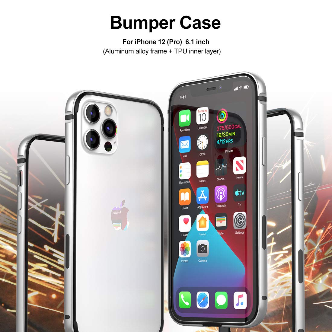 Slim Thin Metal Bumper Phone Case for iPhone 12 & 12 Pro - Shockproof TPU Inner Cover with Wireless Charging Support & No Signal Interference | Perfect for Daily Use, Travel & Outdoor Activities (Silver)