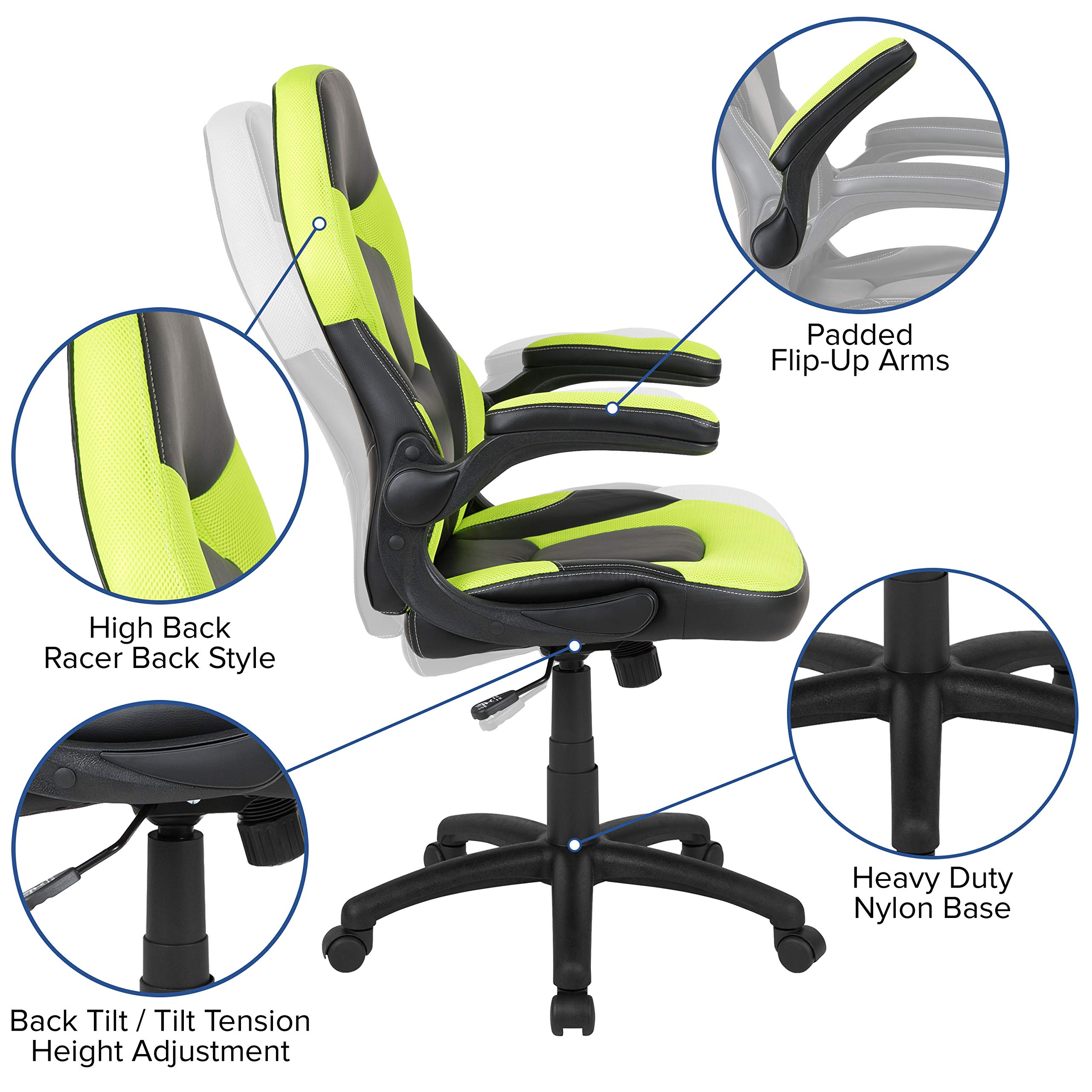 Flash Furniture Gaming Desk with Green & Black Racing Chair Set - Cup Holder, Headphone Hook, Removable Mouse Pad & 2 Cable Management Holes | Perfect for PC Gaming Setup, Home Office & Esports Tournaments