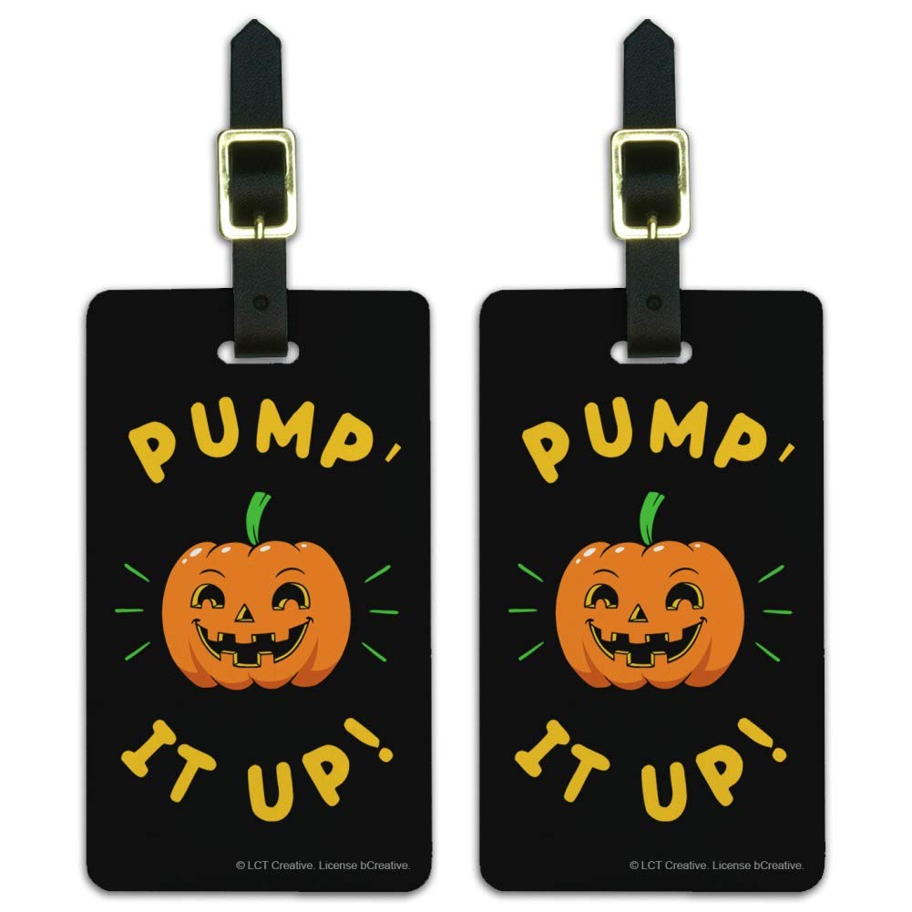 Funny Halloween Luggage ID Tags - Pumpkin Pump It Up Set of 2 - Perfect for Suitcases, Backpacks & Travel Bags