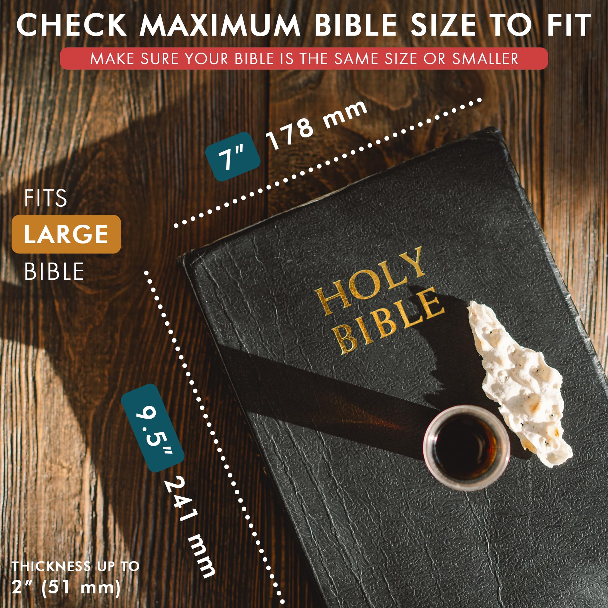 ELIZO Genuine Leather Bible Cover for Men & Women - Large Zippered Book Cover with Bookmark - Church Bag & Religious Gift for Bible Study, Travel & Worship