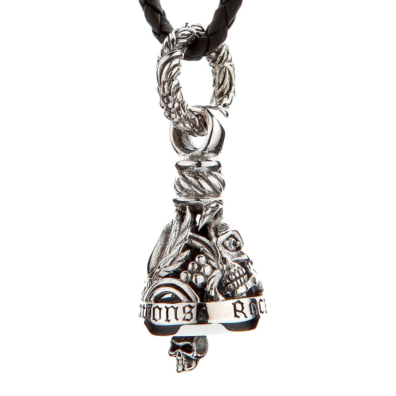 Stylish Rider Skull Bell Sterling Silver Biker Pendant Necklace - Perfect for Motorcycle Enthusiasts & Gothic Fashion Accessories