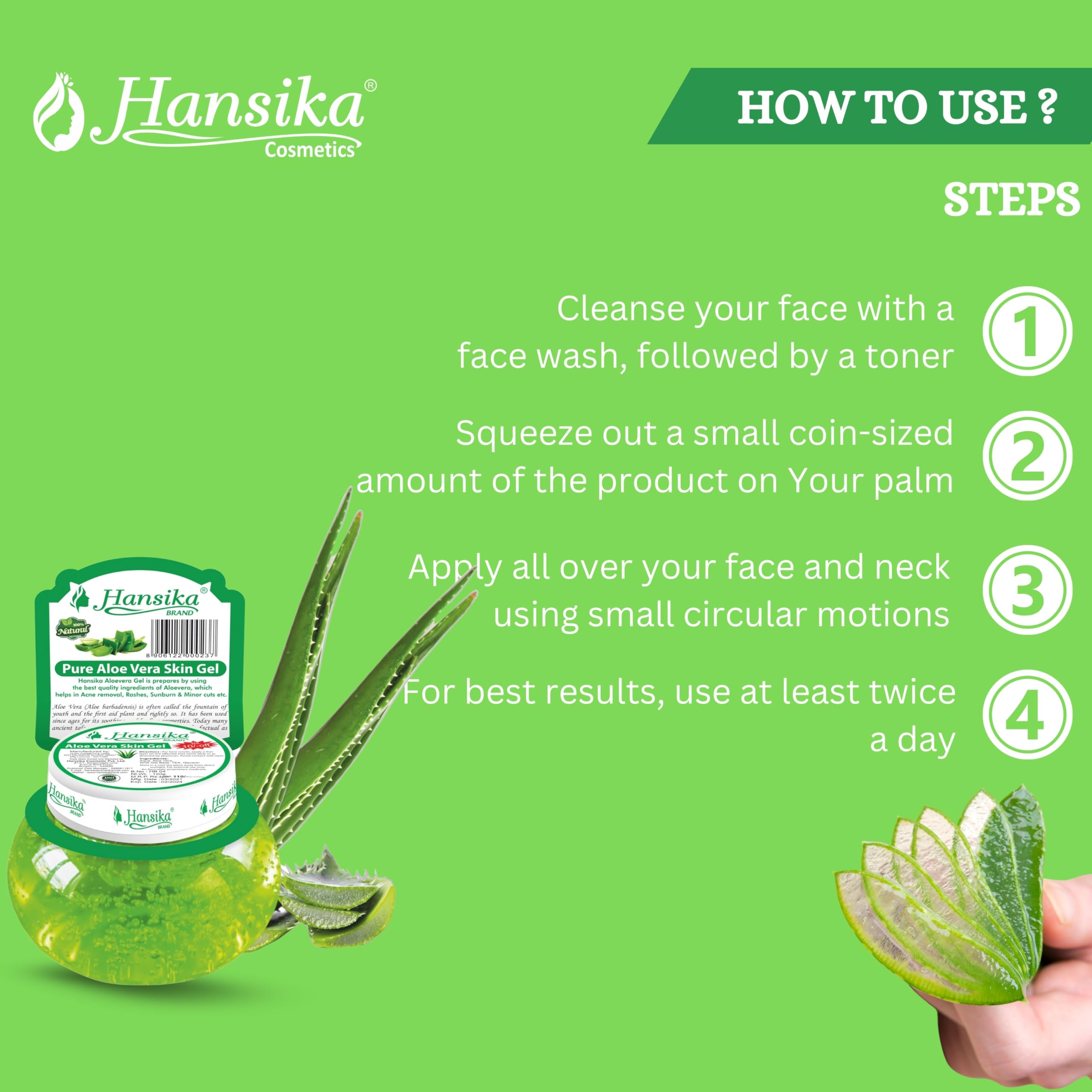 **Hansika Pure Aloe Vera Gel – 120g | Natural Moisturizer for Face, Skin, Hair & Body | Soothes Sunburn, Hydrates Dry Skin, Promotes Hair Growth**