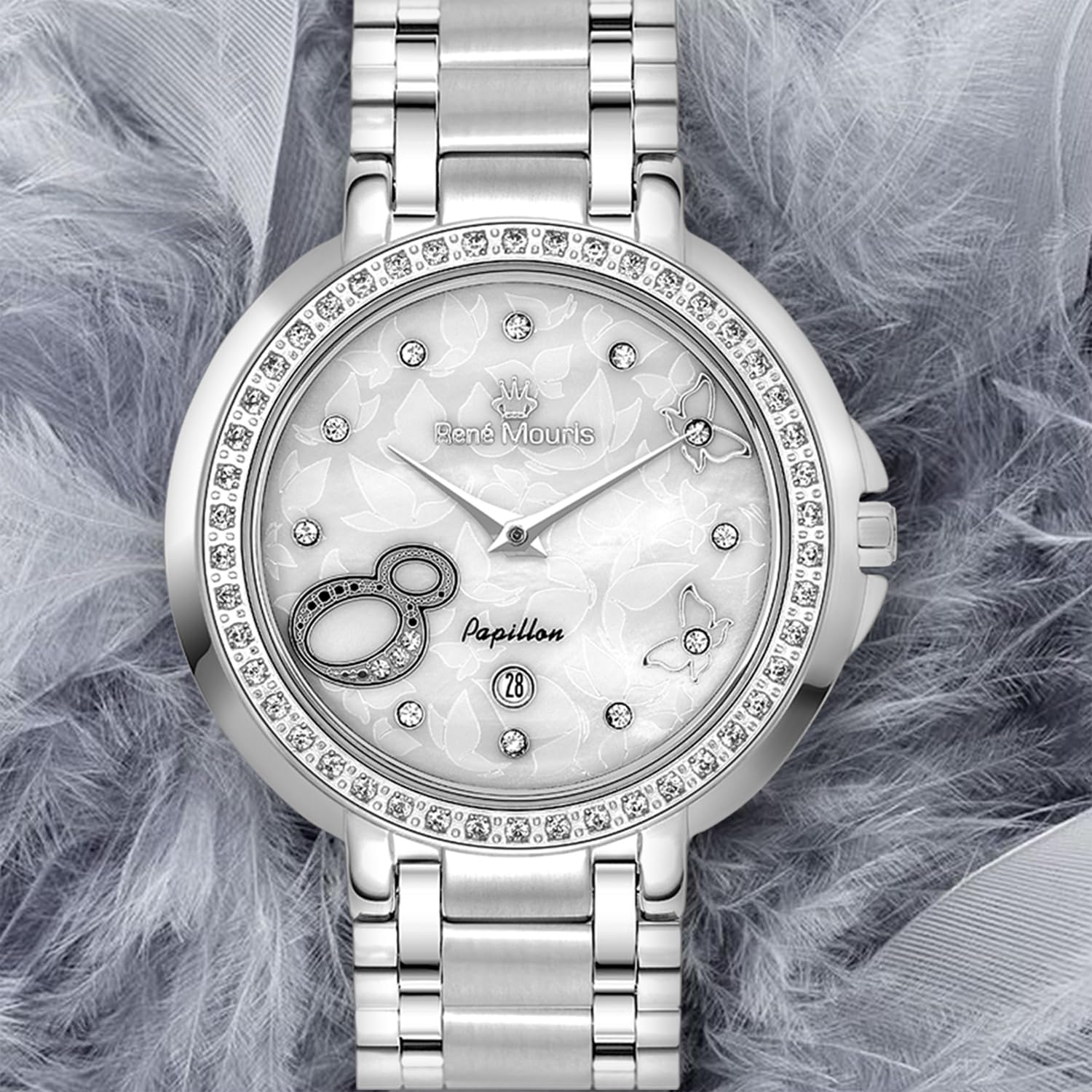 René Mouris Papillon Women's Luxury Watch - 36mm 316L Stainless Steel Case, Sapphire Coated Crystal, 50M Waterproof with Matching Steel Band | Elegant Dress Watch for Office, Parties & Special Occasions