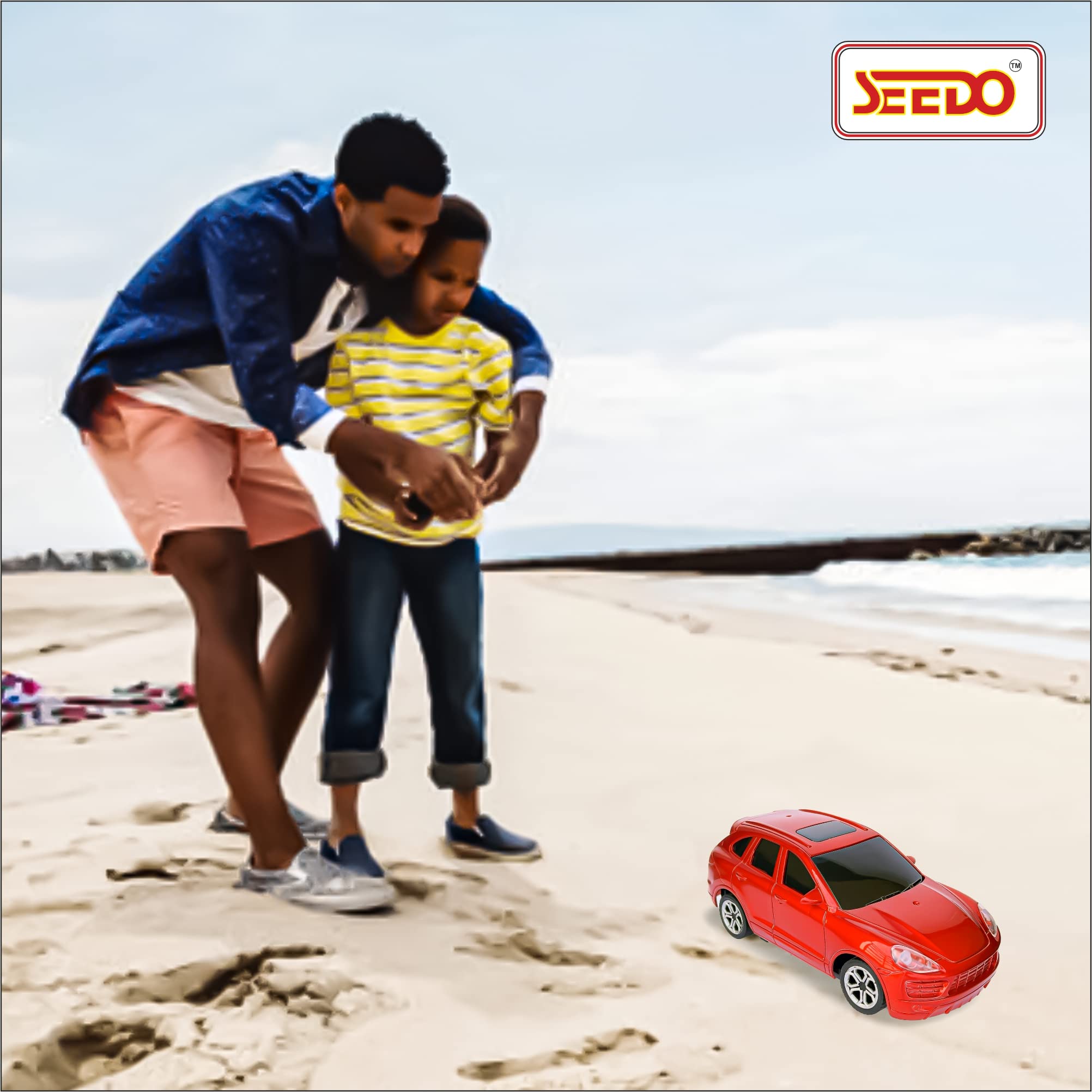 SEEDO 1:24 Scale Rechargeable RC Car Toy - Metallic Anti-Scratch, Impact Resistant Body with LED Lights - Fast Remote Control Vehicle for Kids Ages 8+ (Red) | Perfect for Indoor Racing, Birthday Gifts & Outdoor Play