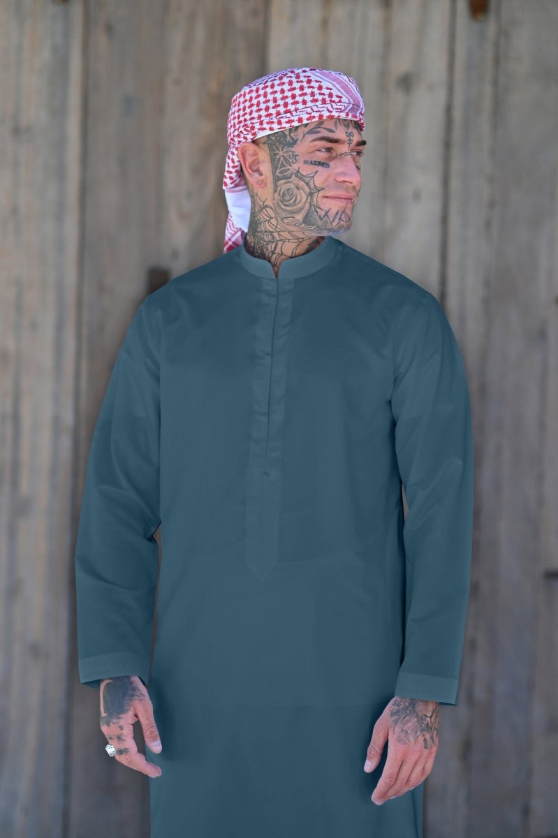 Men's Turquoise Bahraini Thobe - Traditional Arabic Robe for Special Occasions & Cultural Events