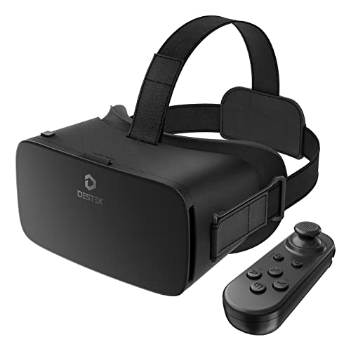 DESTEK V5 VR Headset with Bluetooth Controller - 110°FOV HD Anti-Blue Light Virtual Reality Goggles for iPhone 13/12/11 & Android Phones (4.7-6.8 inch) - Black | Immersive Gaming & 3D Movie Experience