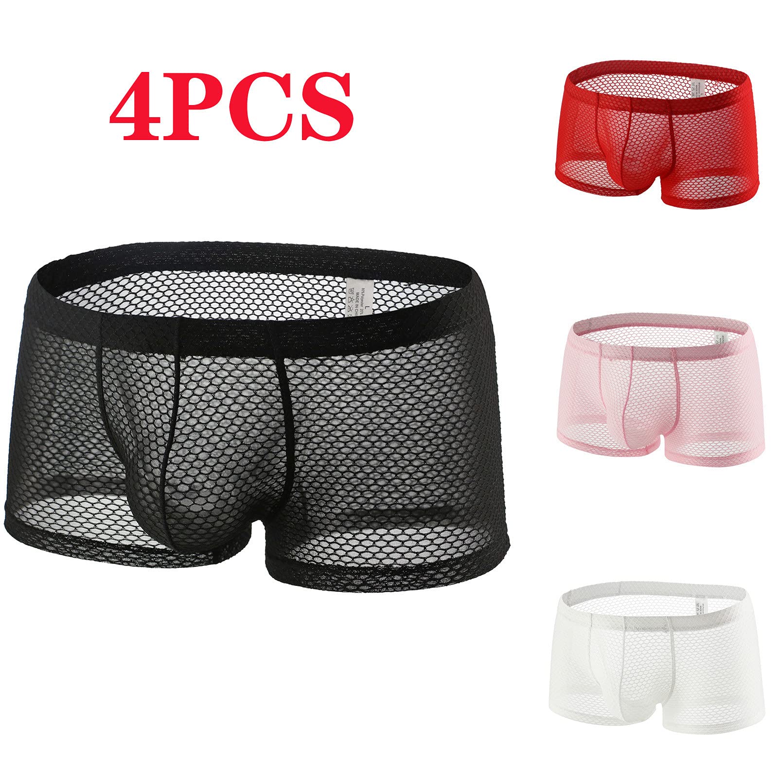4-Pack Breathable Mesh Boxer Briefs for Men - Comfortable Sexy Underwear with Stretch Fit - Perfect for Daily Wear, Gym & Intimate Moments