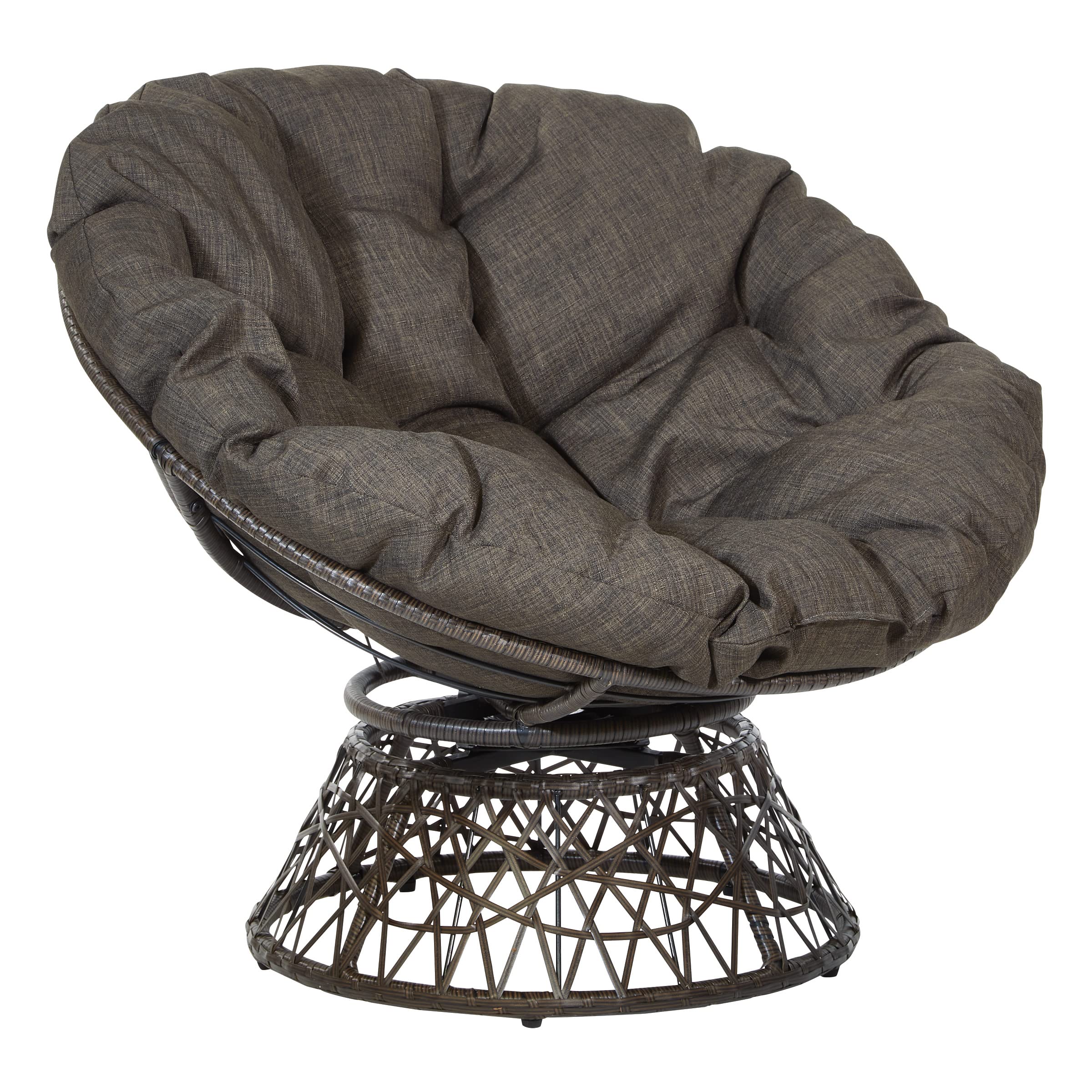 360-Degree Swivel Wicker Papasan Chair with Brown Frame & Cushion - OSP Home Furnishings Rattan Lounge Chair for Living Room, Bedroom, Patio & Outdoor Relaxation