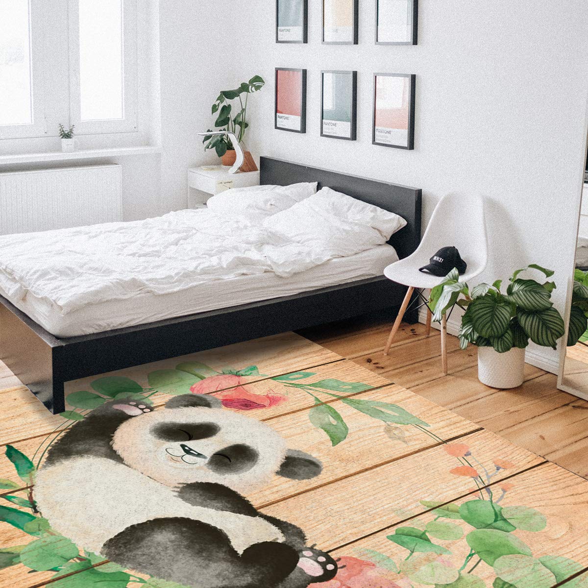 5' x 7' Panda Area Rug - Non-Slip Indoor Outdoor Rug with Floral Panda Design, Machine Washable for Easy Cleaning - Perfect for Living Room, Bedroom, Patio, Deck & Picnic Blanket - Soft & Durable Home Decor