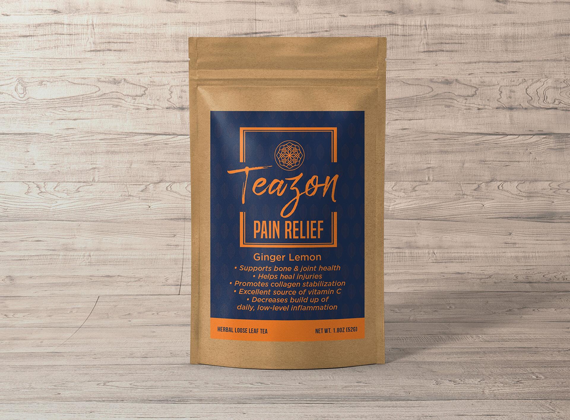 Organic Pain Relief Ginger Lemon Tea for Inflammation - 20 Servings (1.8 oz) Loose Leaf Herbal Tea - Soothing Drink for Headaches, Cramps & Joint Pain