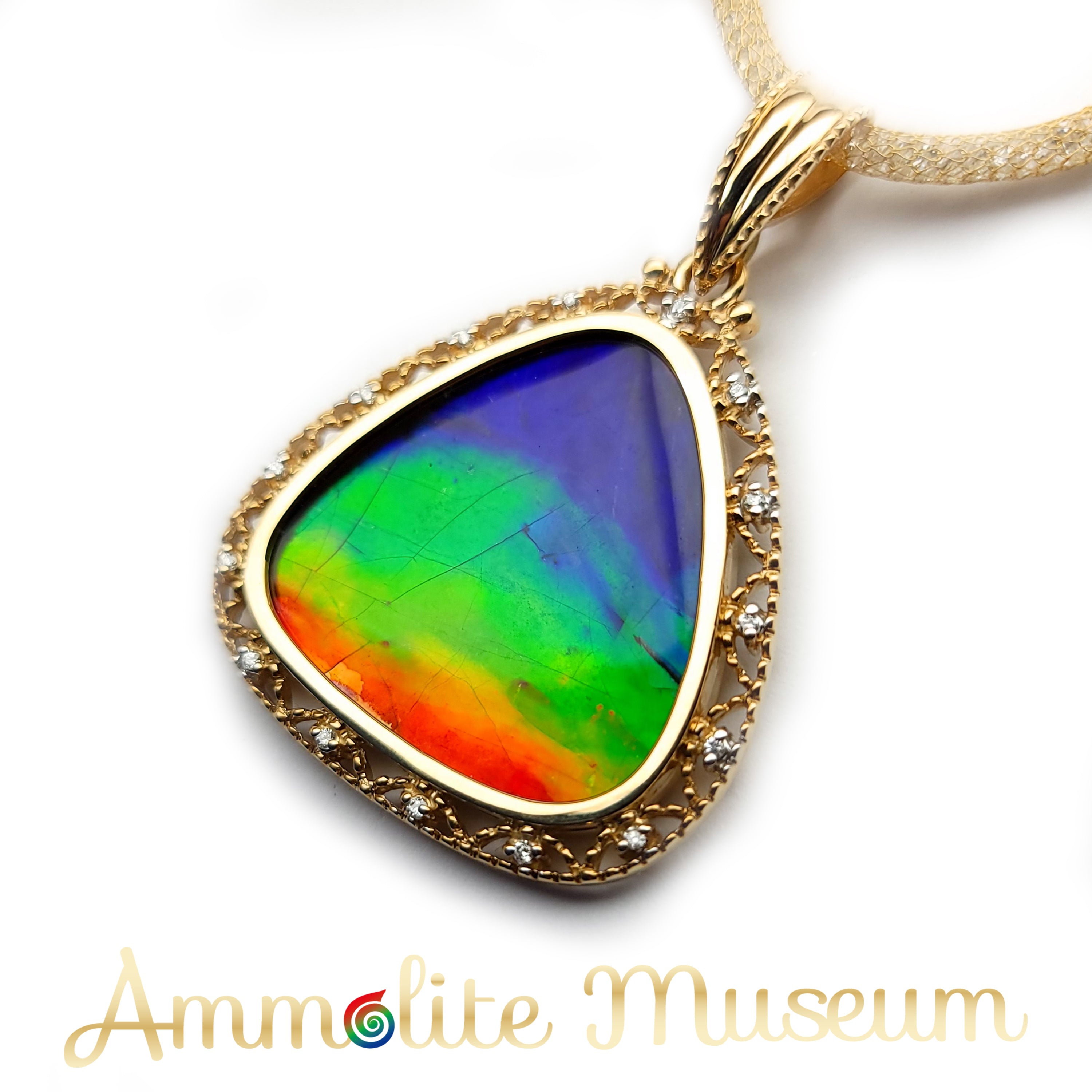 14K Gold Triplet Ammolite Pendant with Diamond Accents | Elegant Aurora Jewelry for Women | Perfect for Gifts, Anniversaries & Special Occasions