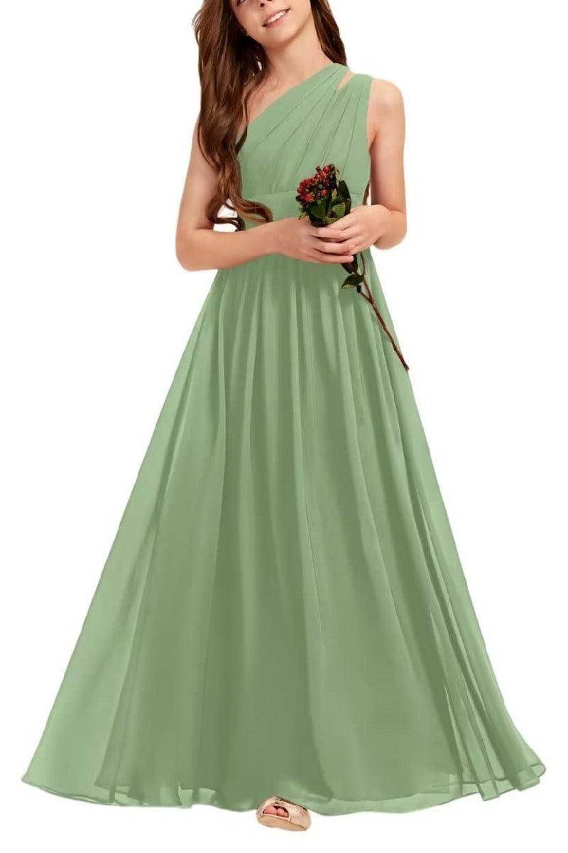 Elegant One Shoulder A-Line Junior Bridesmaid Dress - Formal Prom Party Gown for Teens - Perfect for Weddings, Dances & Special Occasions